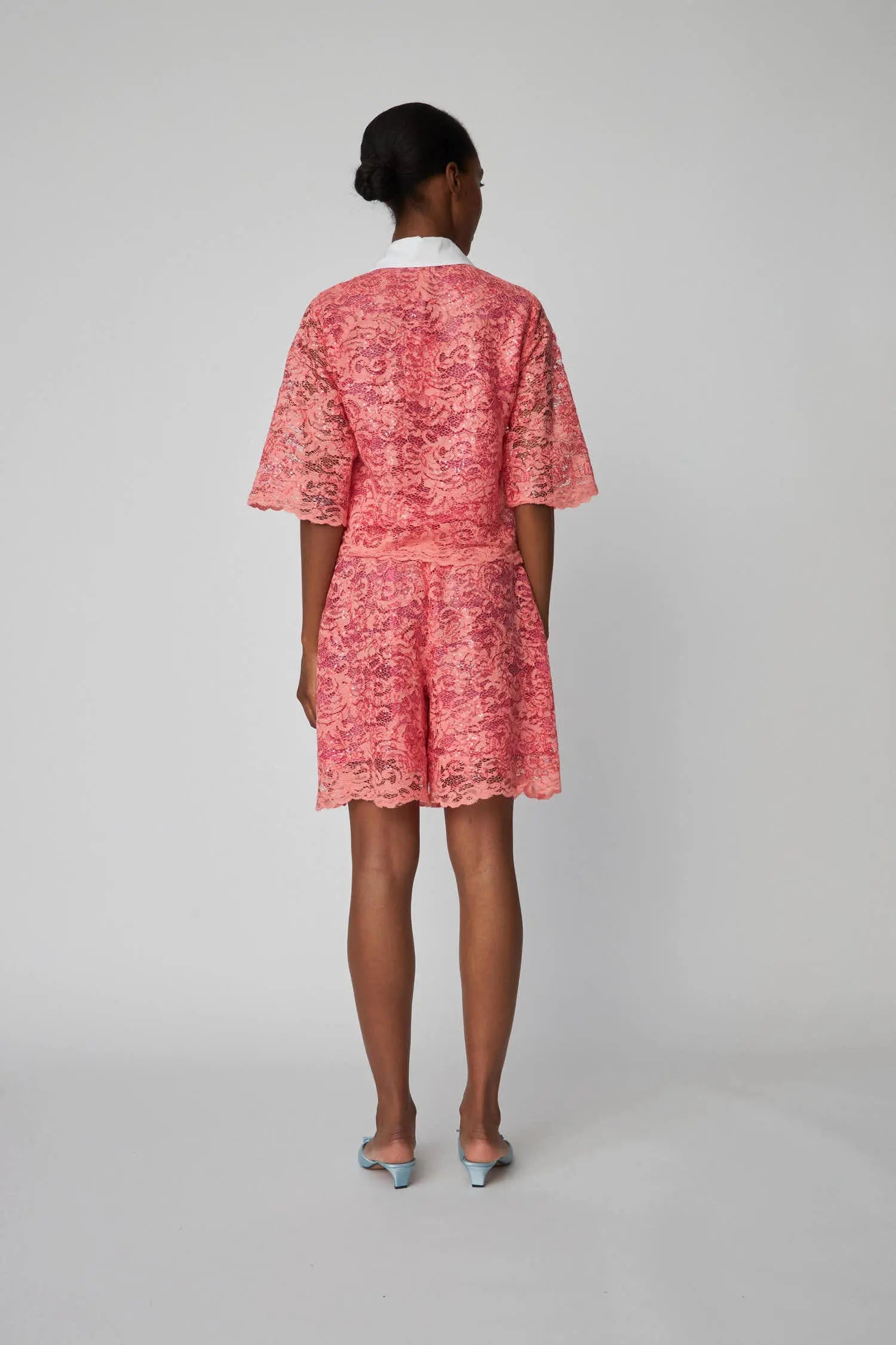 Sequined Lace Shirt - Amazing Pink