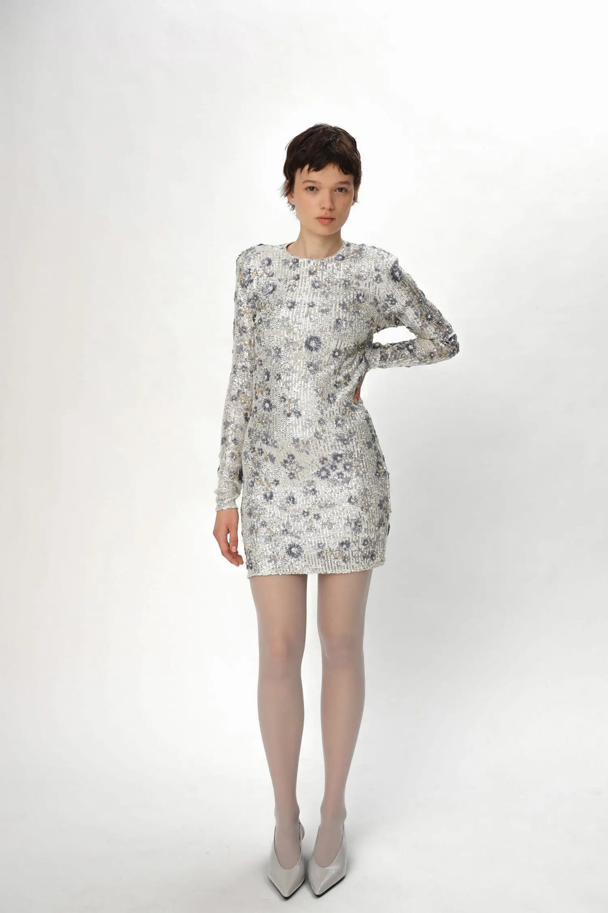Stella Nova Sequins Flower Dress Dress 914 Pearl Silver