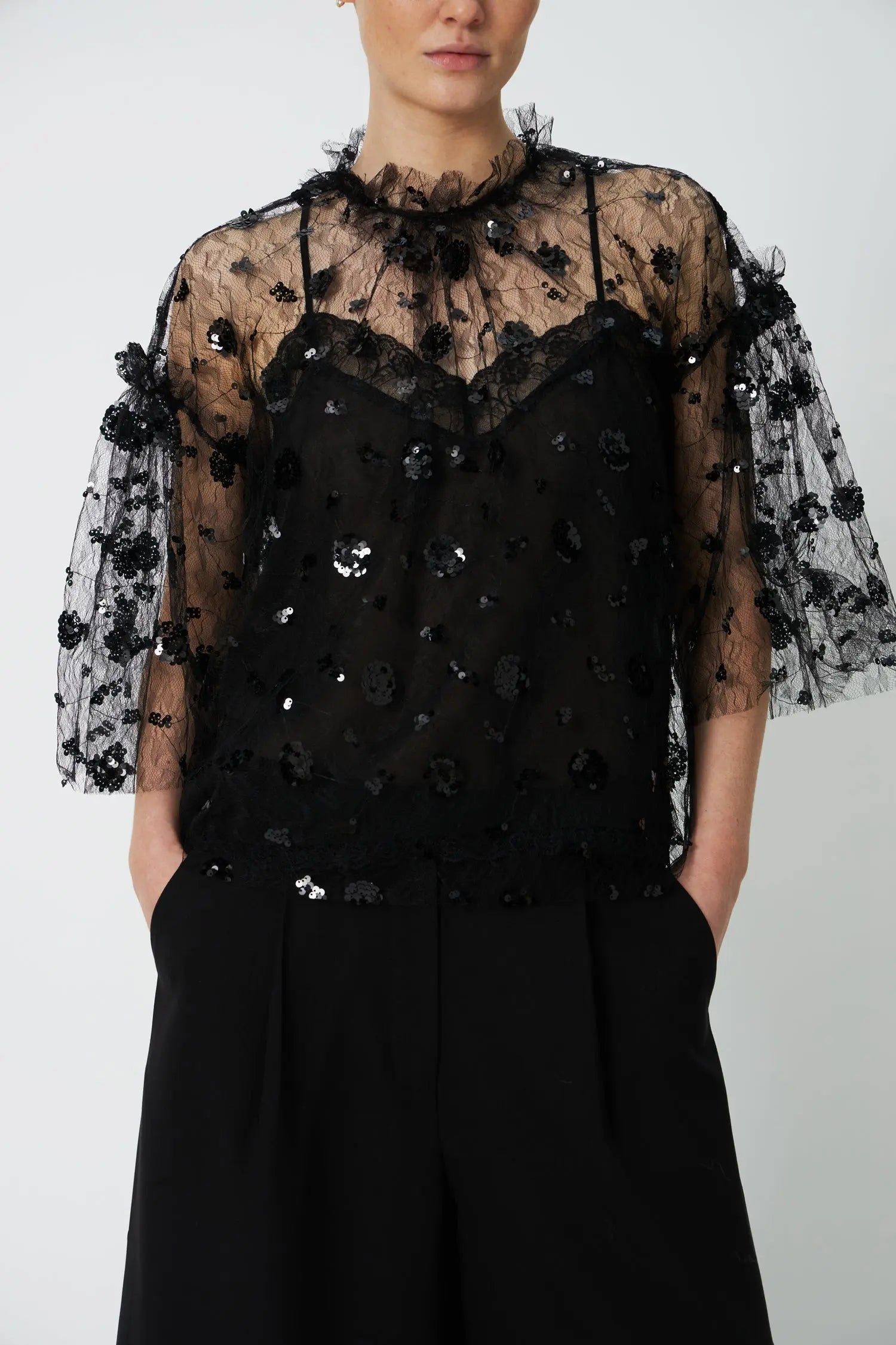 Stella Nova Sequins Mesh Blouse Blouse 999 Black