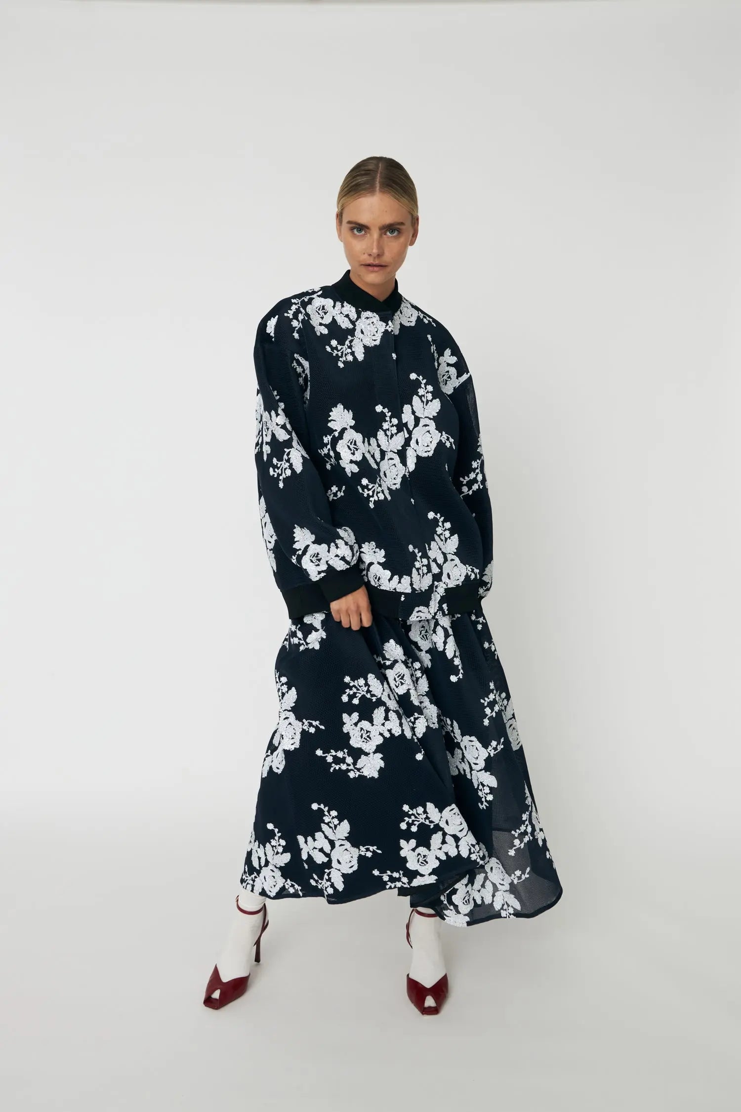 Stella Nova Sequins Mesh Oversized Jacket Jacket 312 White and Blue