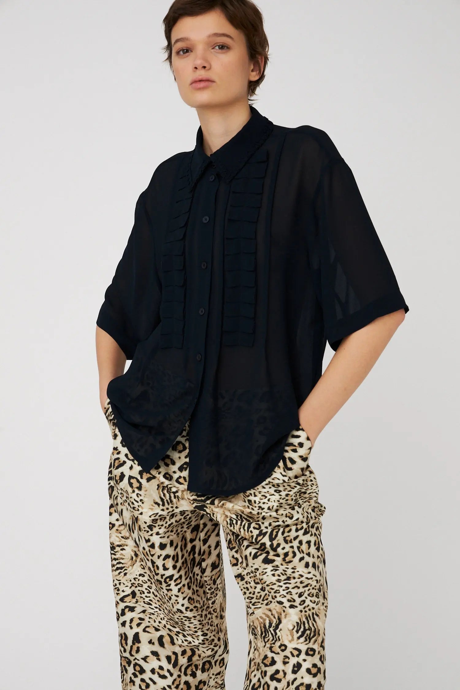 Stella Nova Sheer Shirt with Frill Shirt 395 Navy
