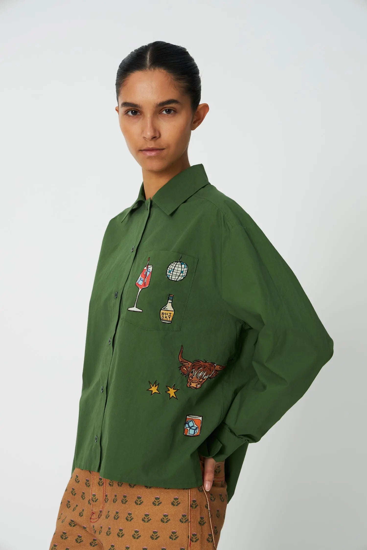 Stella Nova Small Embroidery Shirt Shirt 250 Green Leaf