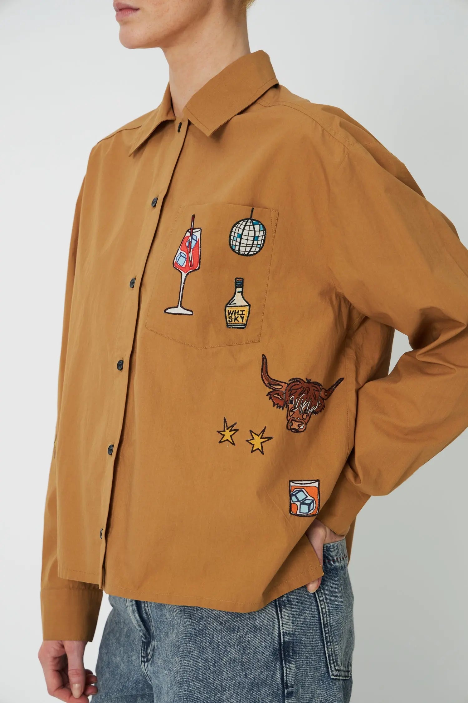 Stella Nova Small Embroidery Shirt Shirt 196 Khaki