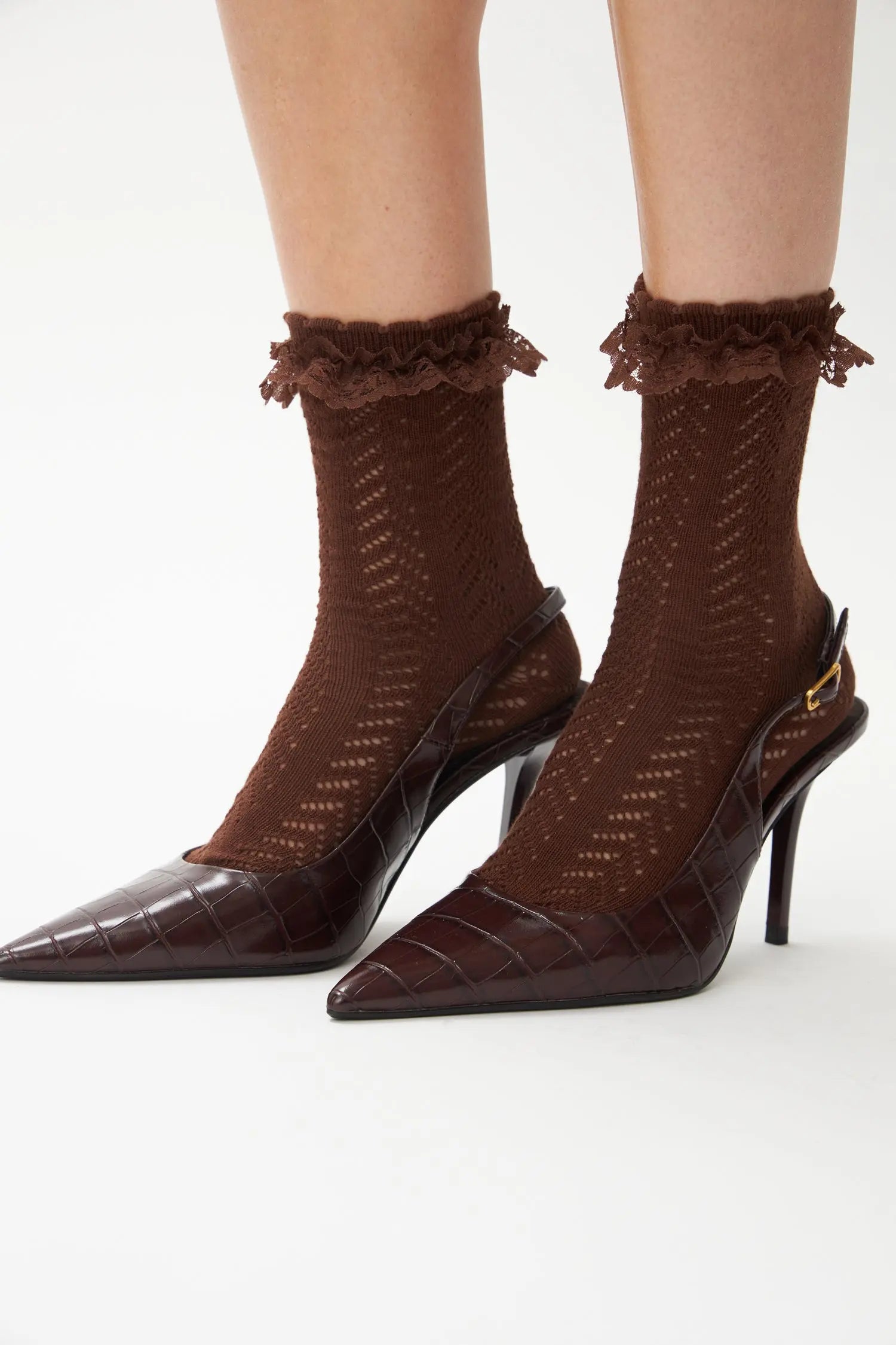Stella Nova Sock Pointelle Socks 856 Dark Brown