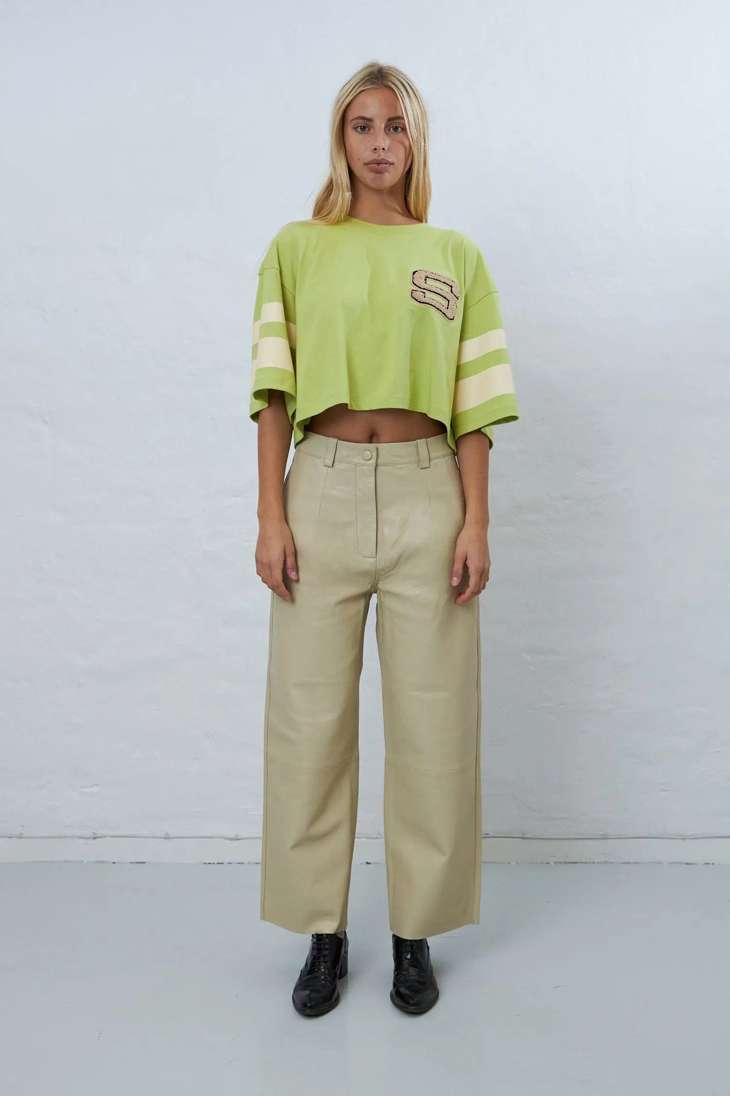 Stella Nova Soft casual leather pant Leather Pants 090 Sand White