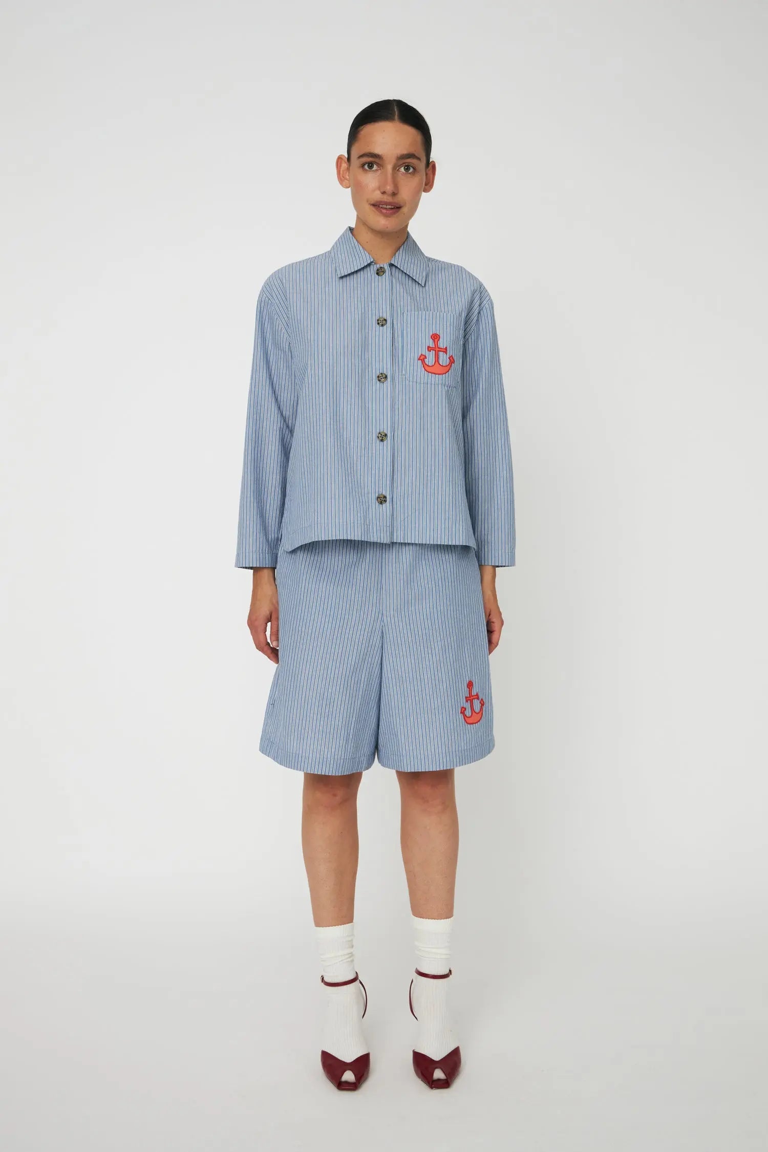 Stella Nova Striped Anchor Embroidered Shirt Shirt 313 Blue Stripes