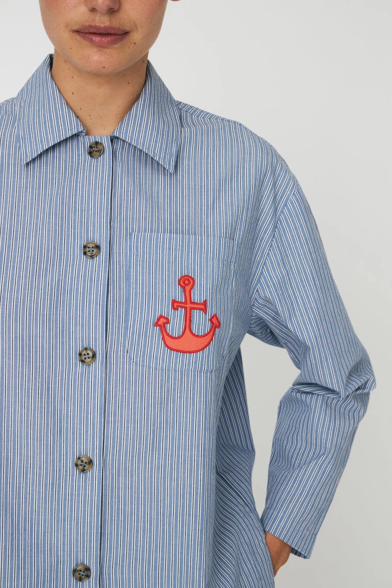 Stella Nova Striped Anchor Embroidered Shirt Shirt 313 Blue Stripes