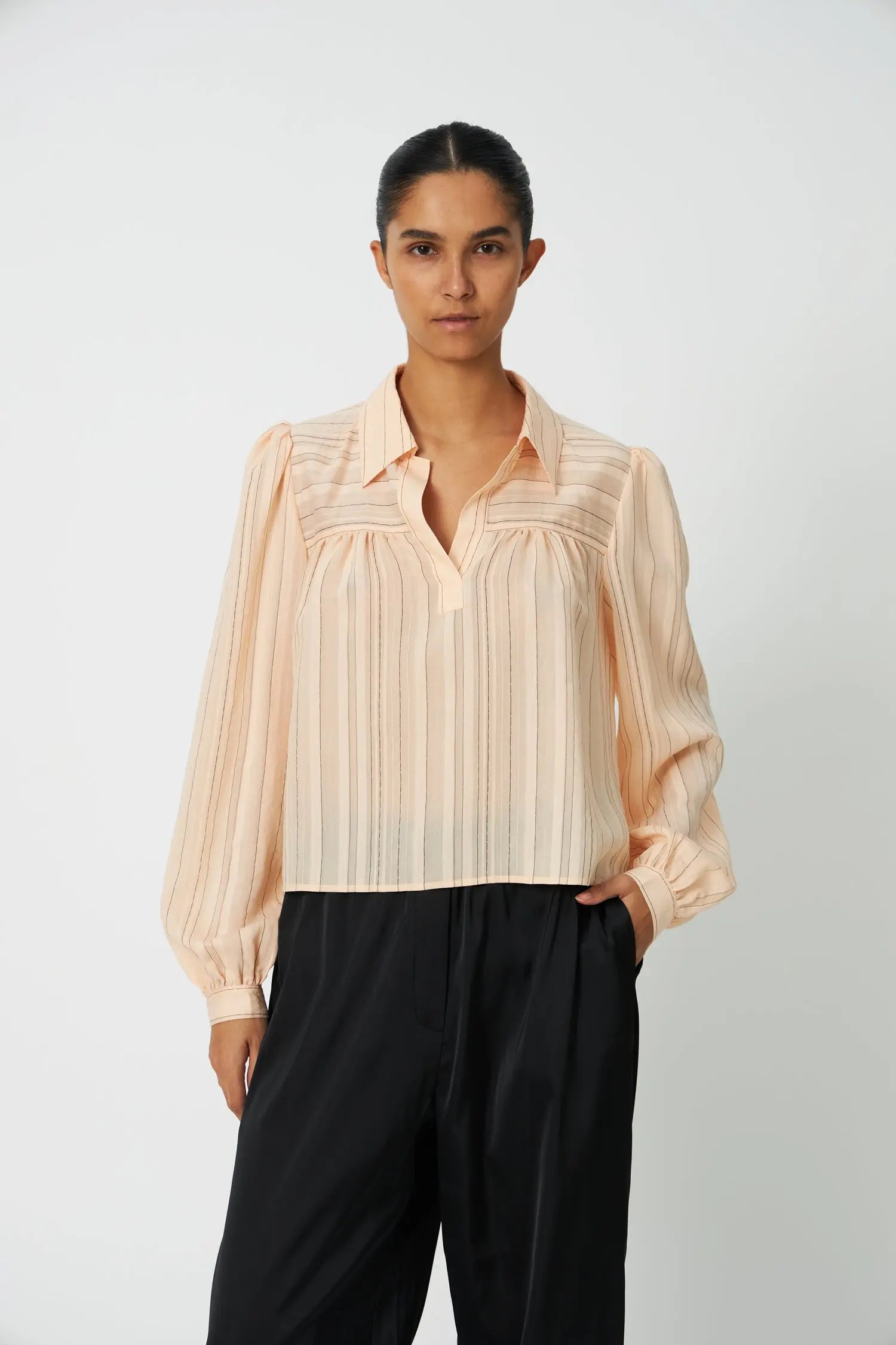 Stella Nova Striped Blouse Blouse 484 Peach Beige