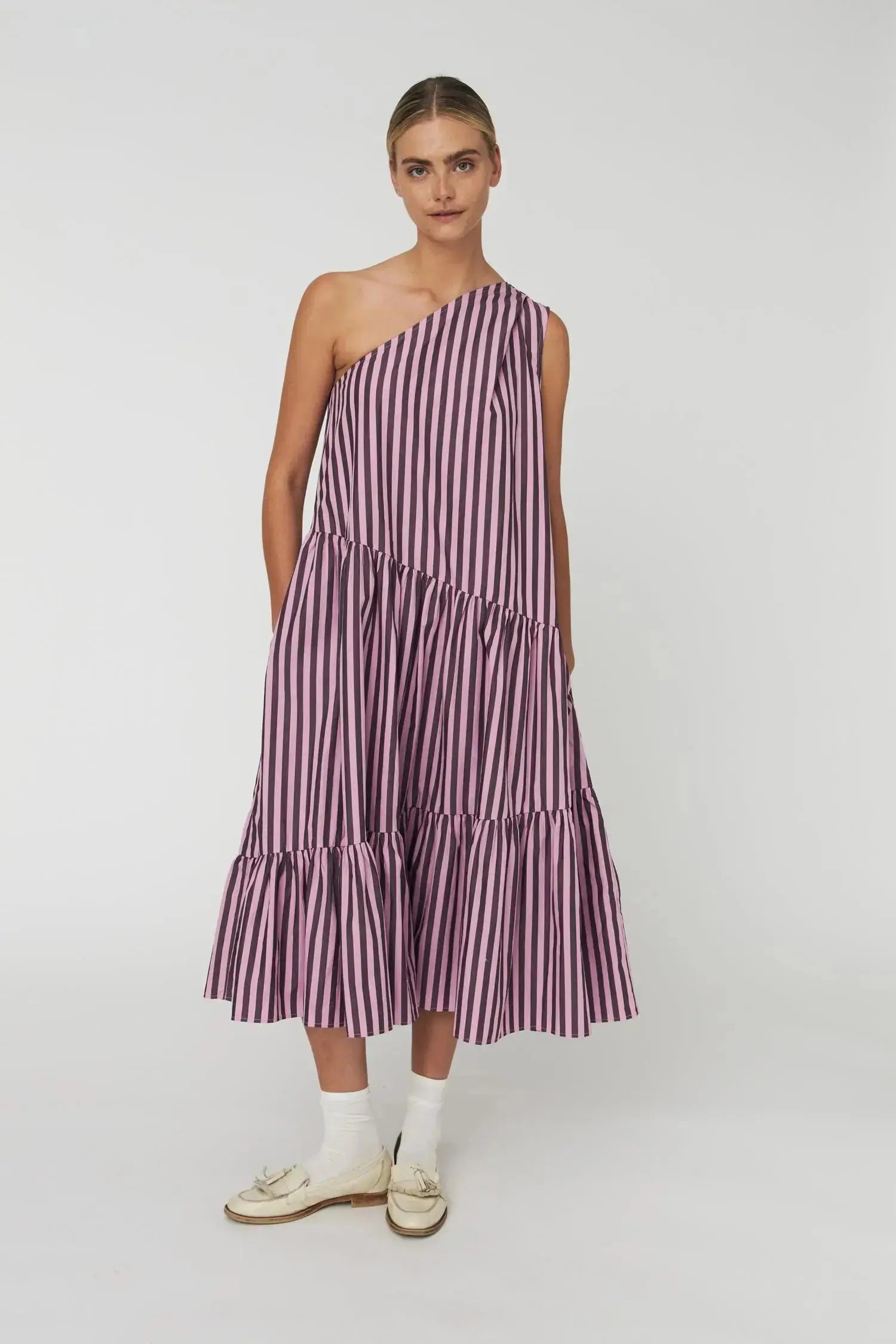 Stella Nova Striped Bow Midi Dress Dress 559 Purple