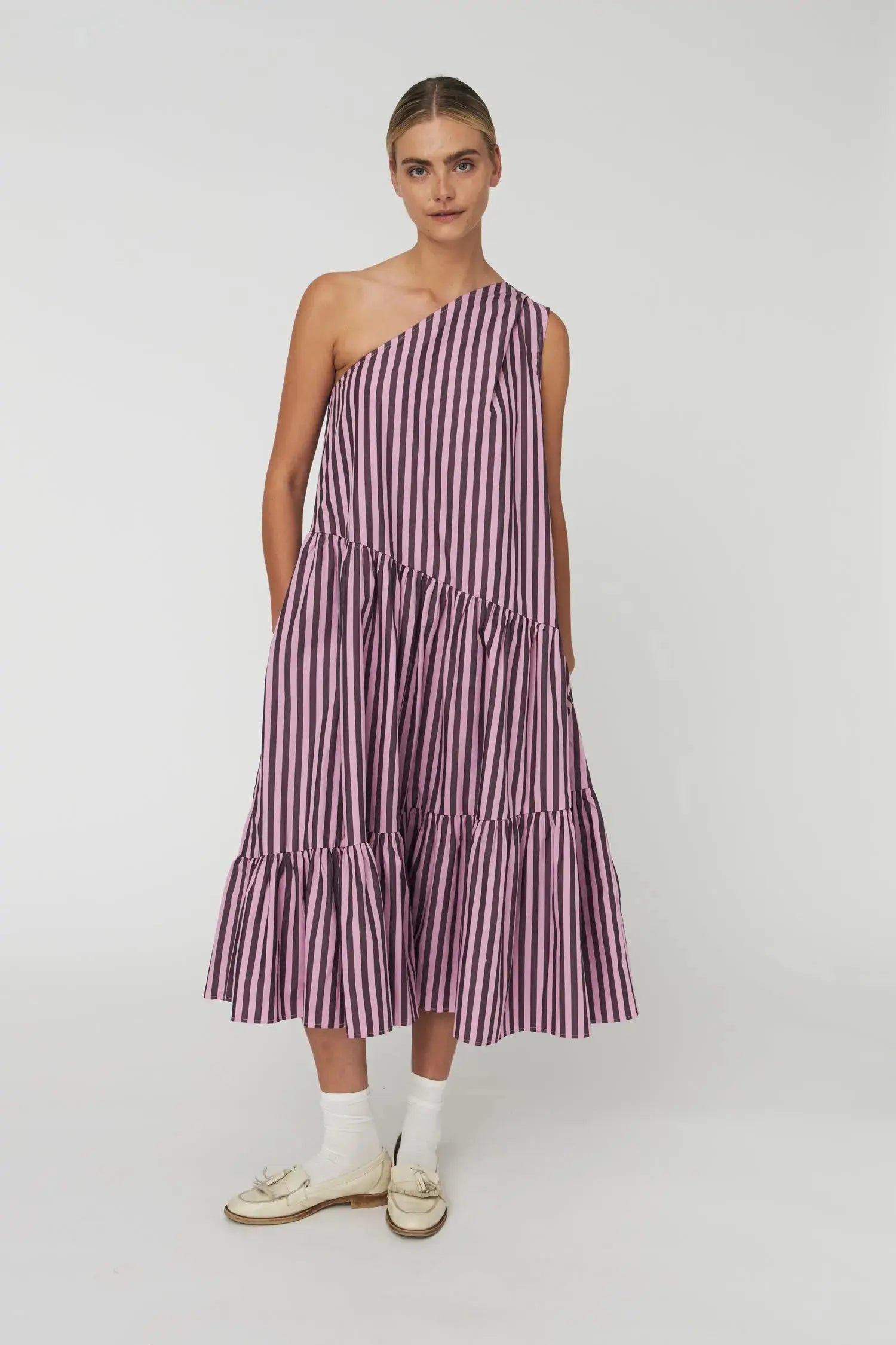 Stella Nova Striped Bow Midi Dress Dress 559 Purple