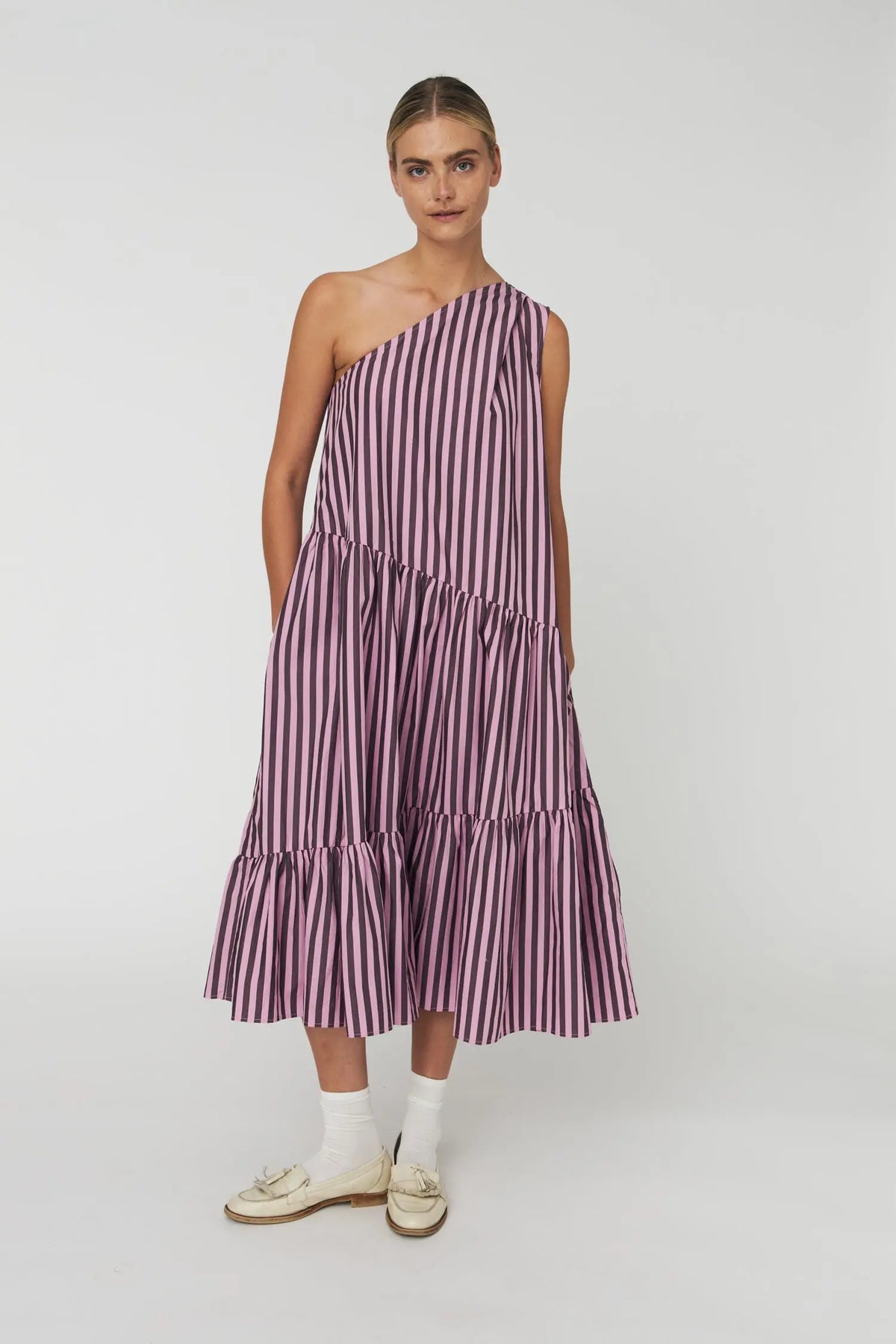 Stella Nova Striped Bow Midi Dress Dress 559 Purple