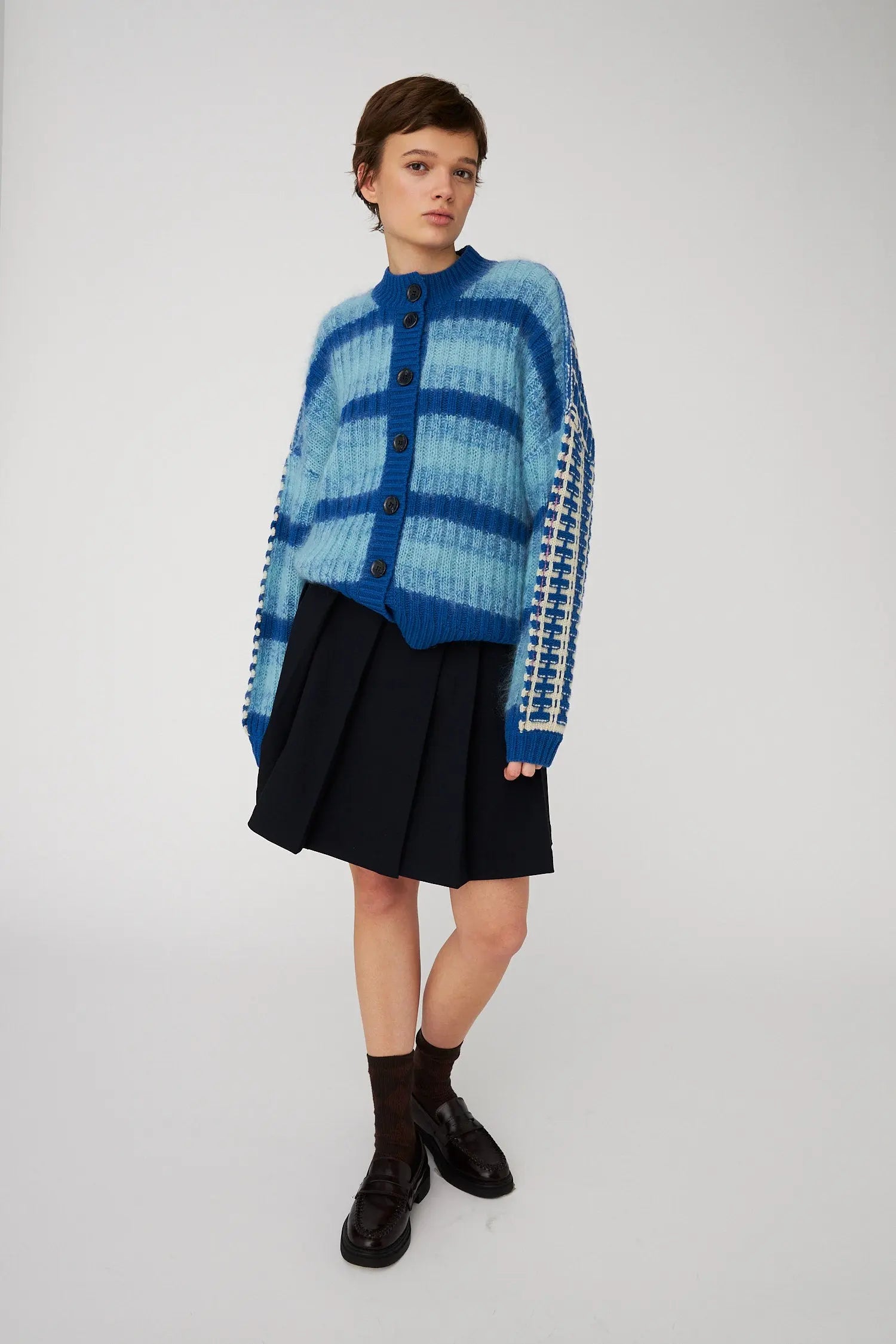 Stella Nova Striped Cardigan in Wool Mix Cardigan 313 Blue Stripes