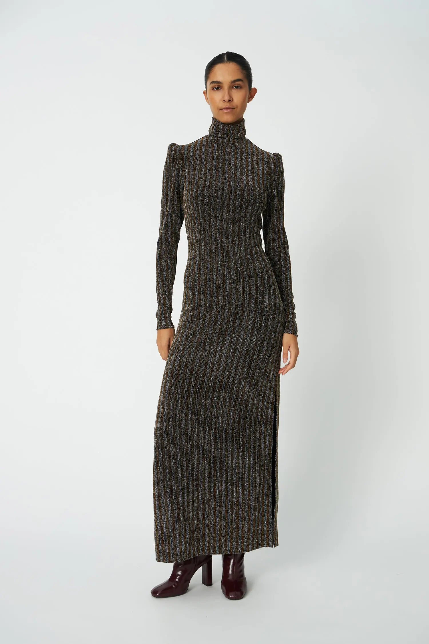 Stella Nova Striped Lurex Jersey Dress Dress 377 Gold Silver Shimmer