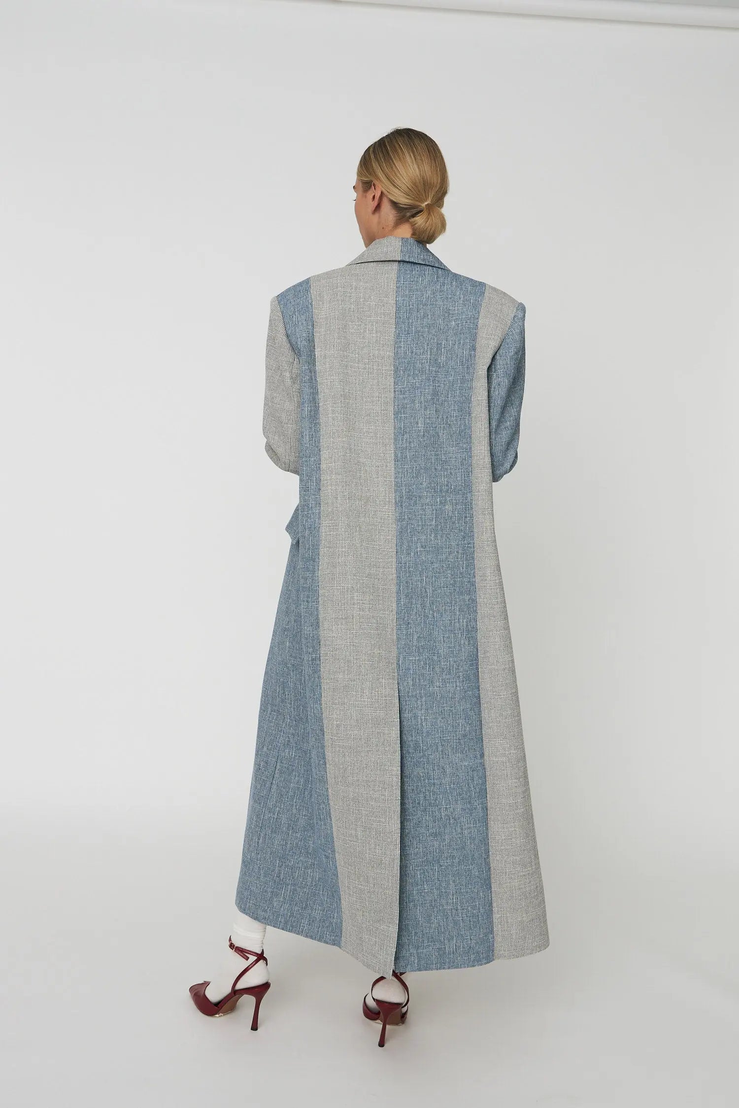 Stella Nova Striped Oversized Coat Coat 171 Light Blue/Grey Melange