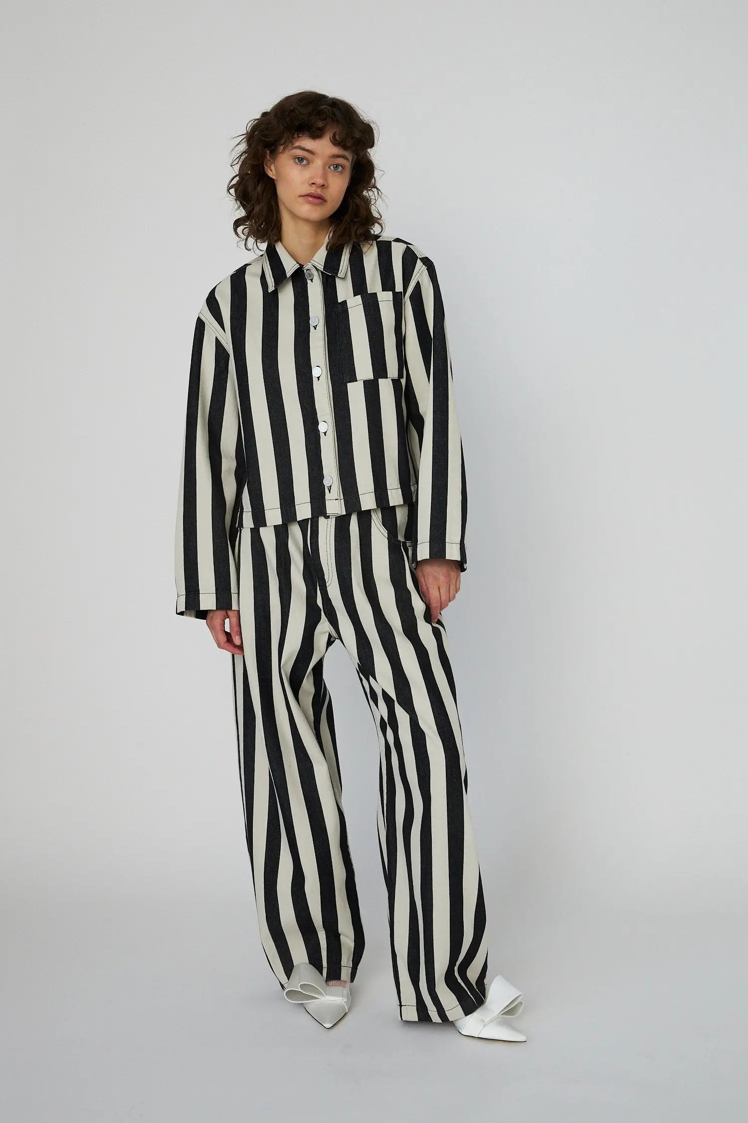 Stella Nova Striped Shirt in Cotton Shirt 907 Black/Creme