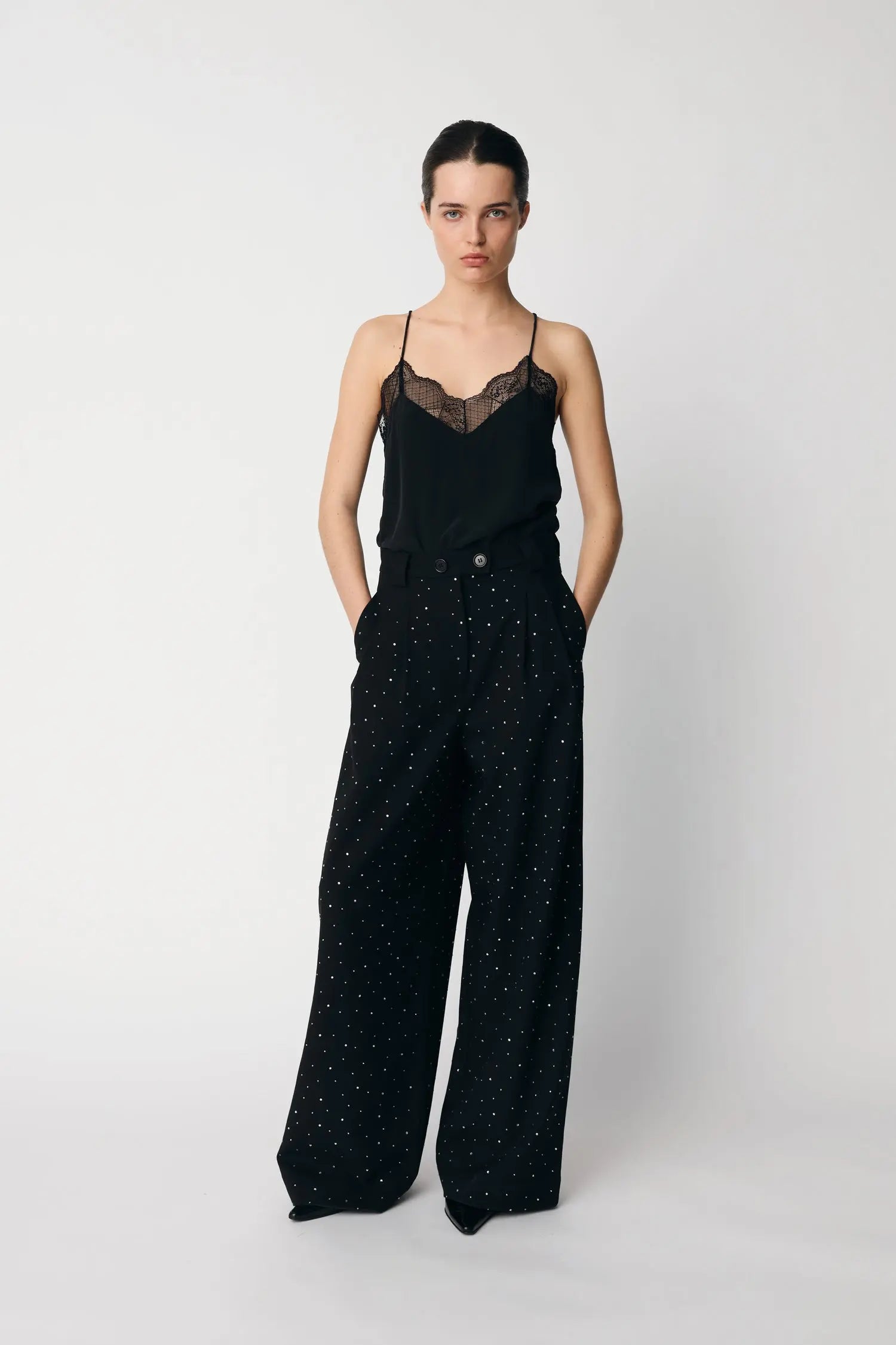 Stella Nova Tuxedo Pants with Rhinestones Pants 999 Black