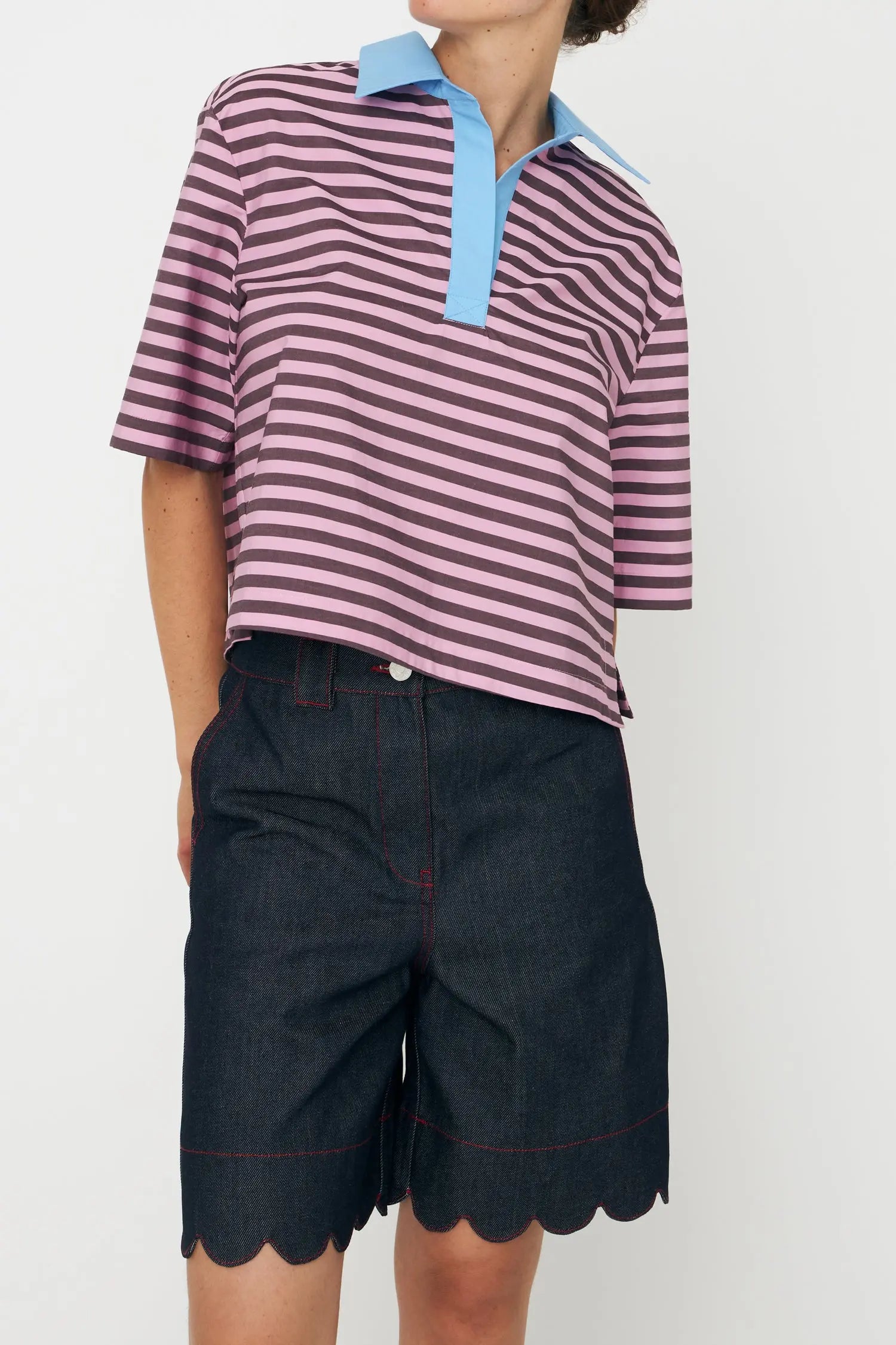 Stella Nova Unwashed Denim Scallop Shorts Short Pants 333 Raw Denim