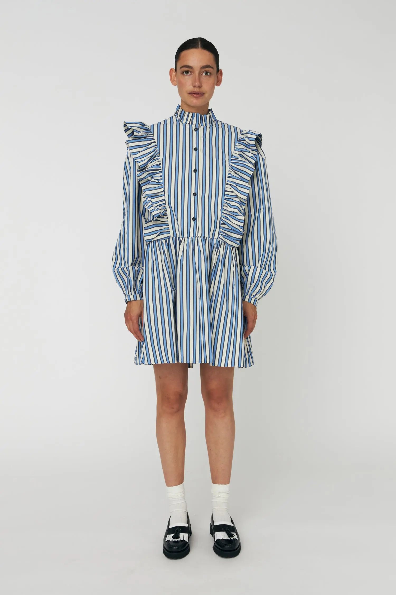 Stella Nova Yarn Dyed Striped Dress Dress 041 Creme Blue Stripes