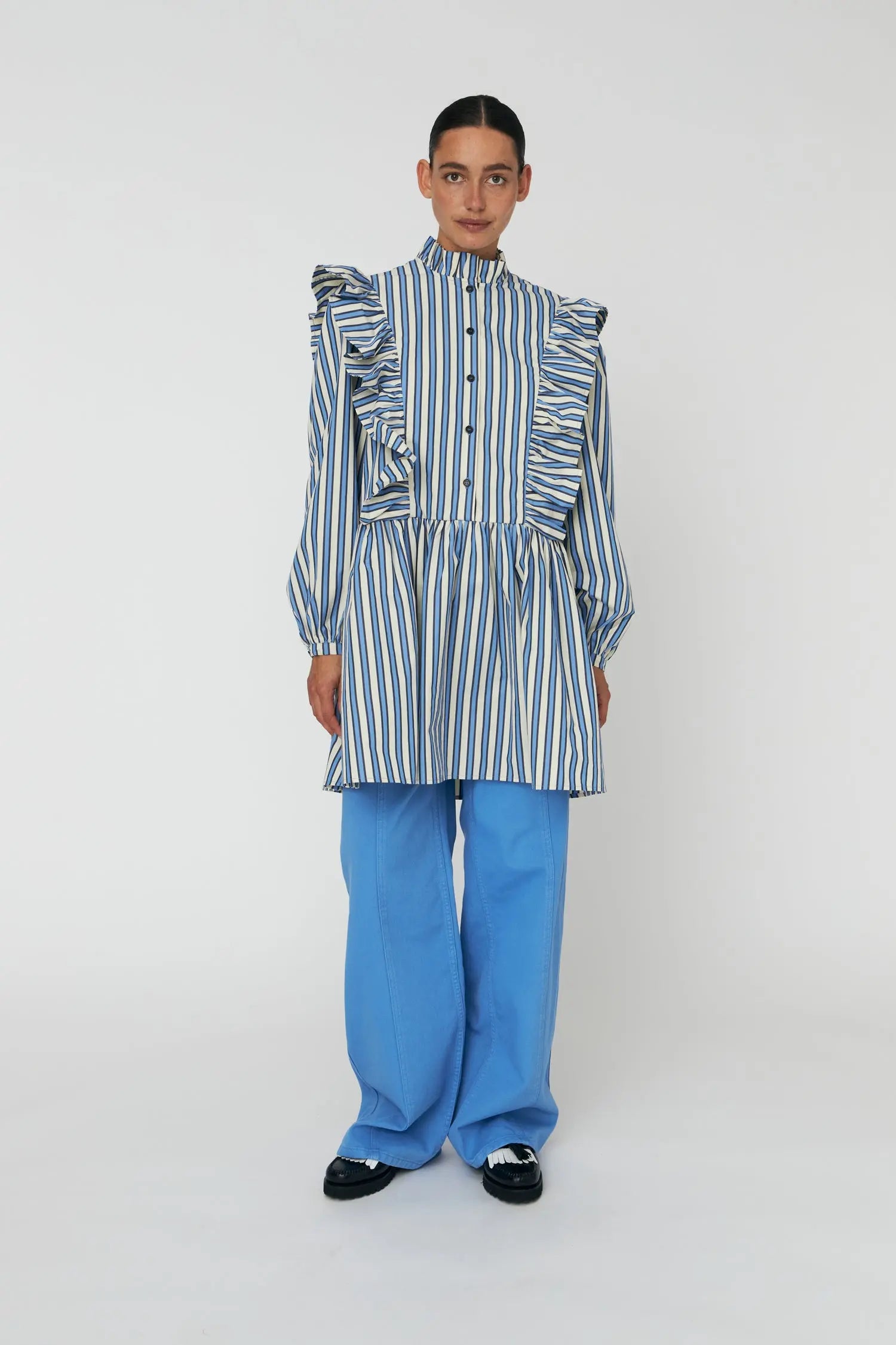 Stella Nova Yarn Dyed Striped Dress Dress 041 Creme Blue Stripes