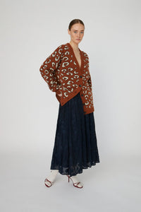 Leopard jacquard cardigan - Burned Orange