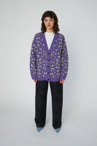 Leopard jacquard cardigan - Monster Purple