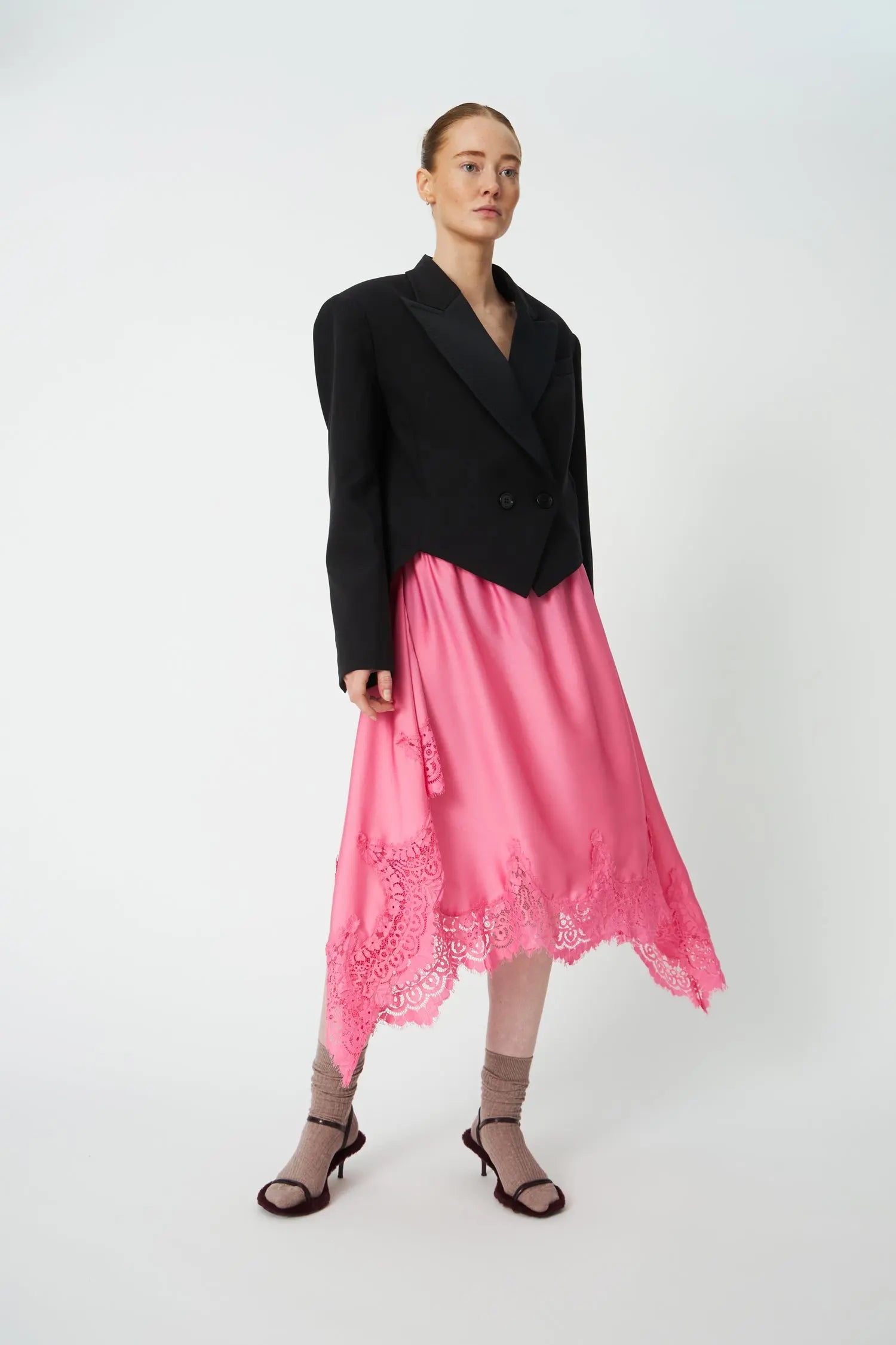 Stella Nova Asymetric Lace Trimmed Skirt Skirt 567 Amazing Pink