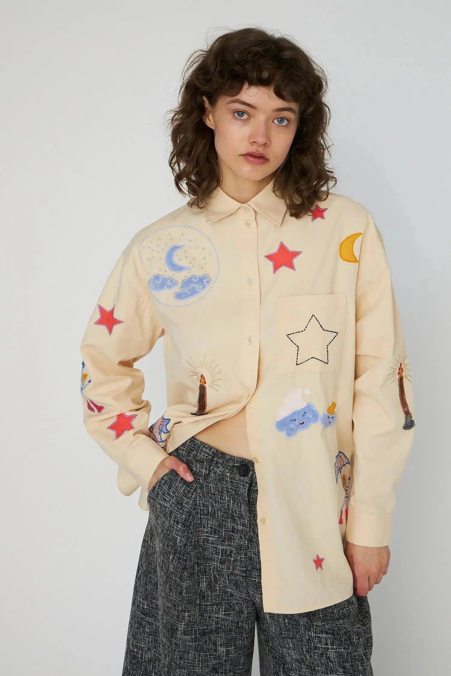 トップス echeveria Brembana vintage fabric shirt1 Bead Embellished Shirt - Creme Brûlée