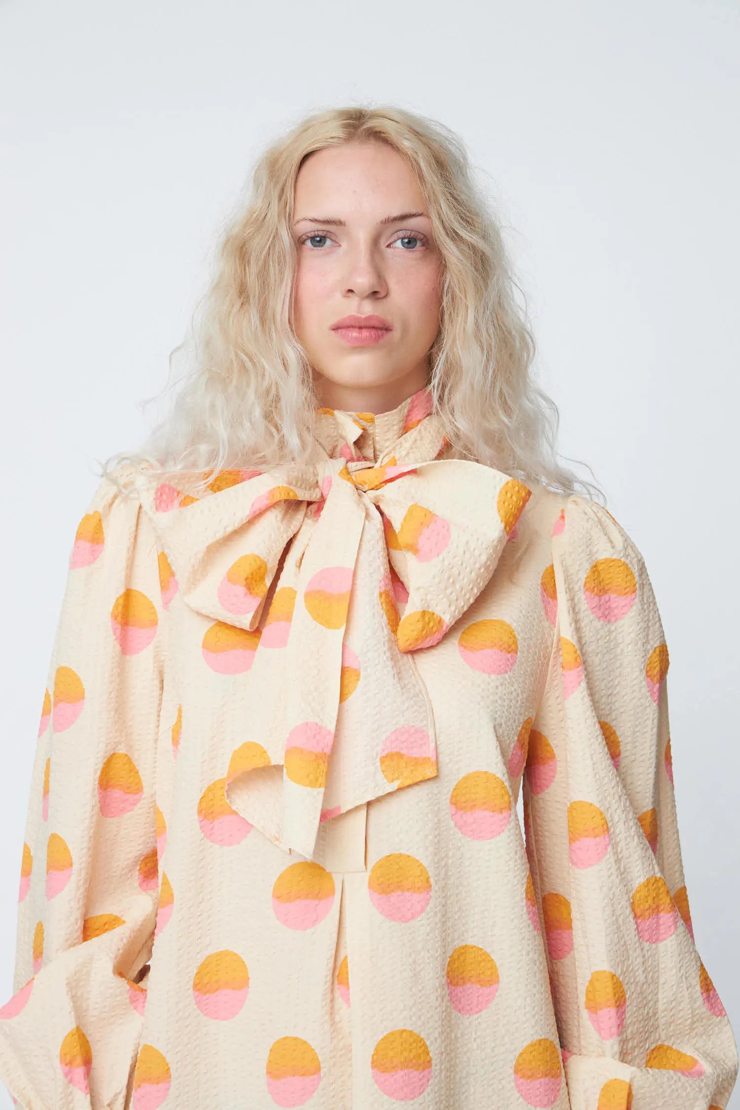 あ*ん様 Heart Dot Bow Tie Chiffon Dress Big Dot Dress with Bow Tie - Creme/Red Dots