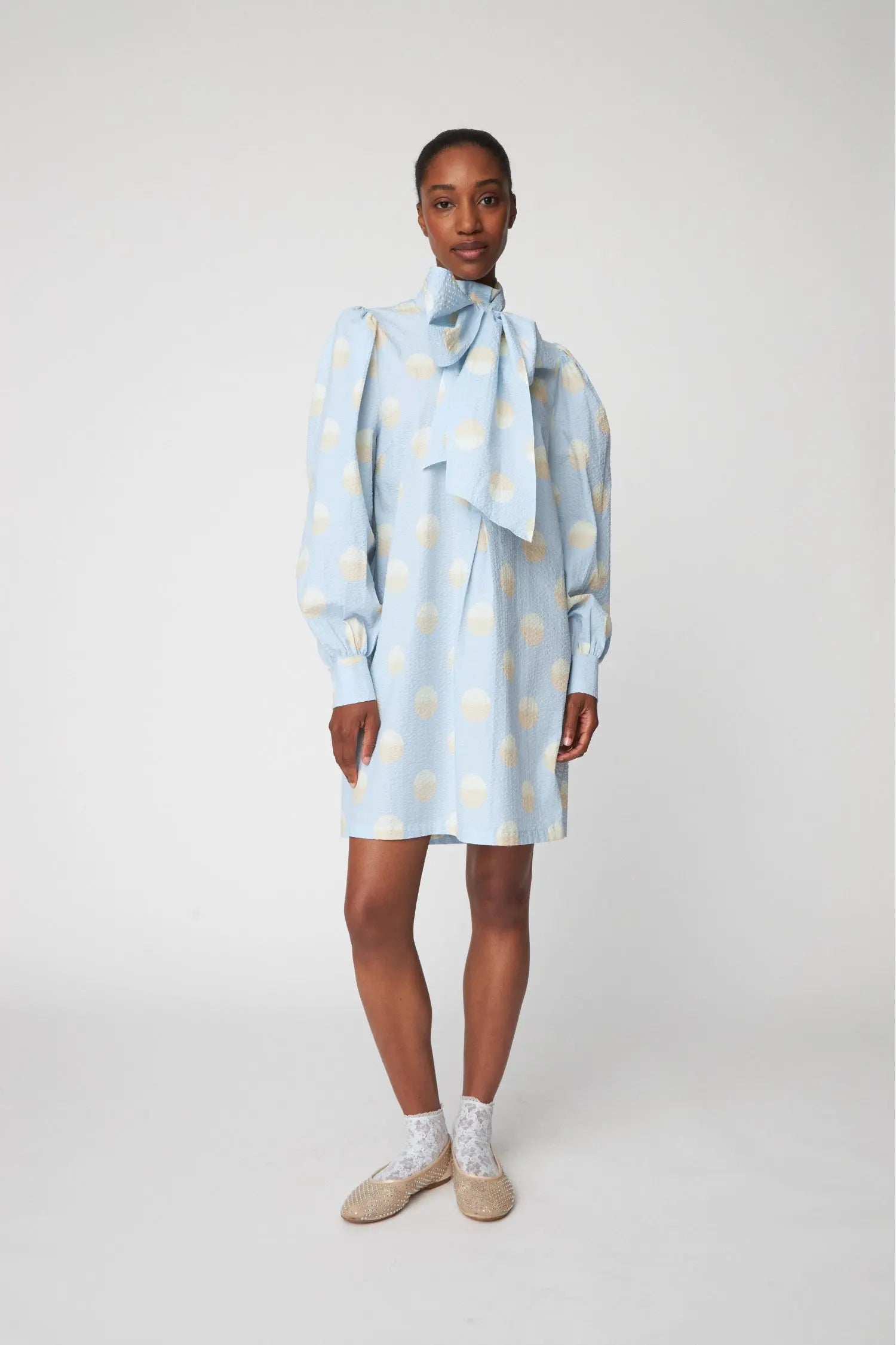 Big Dot Dress with Bow Tie - Light Blue