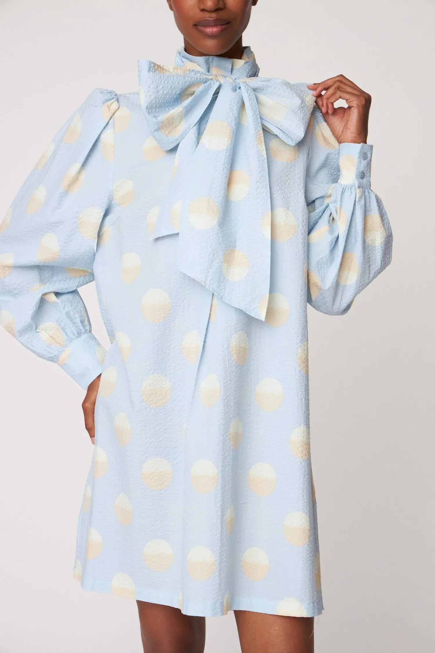 Stella Nova Big Dot Dress with Bow Tie Dress 302 Light Blue