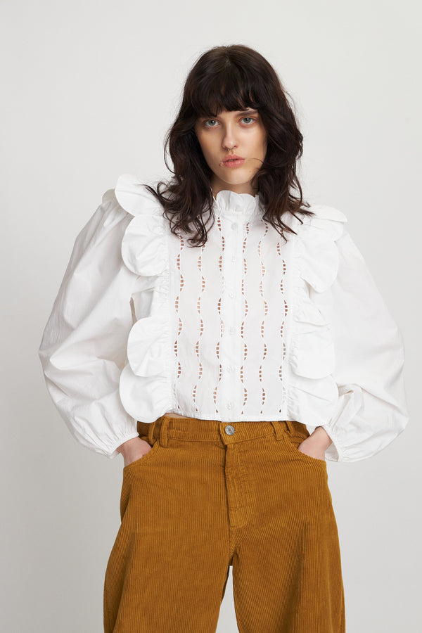 Stella Nova Blouse with scallops and embroideries Blouse 001 White