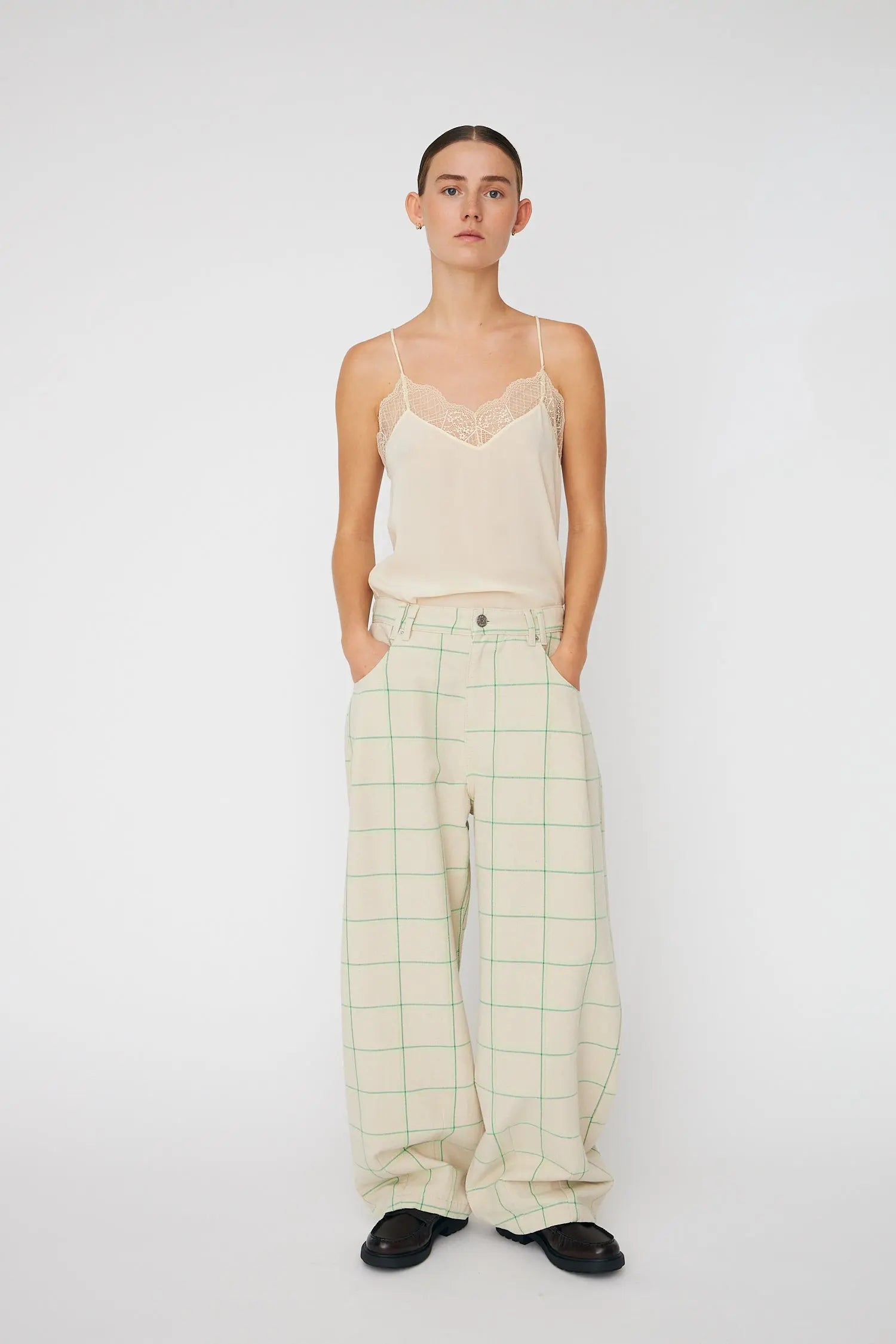 Stella Nova Checked Baggy Low-Waist Pants Pants 020 Creme Check