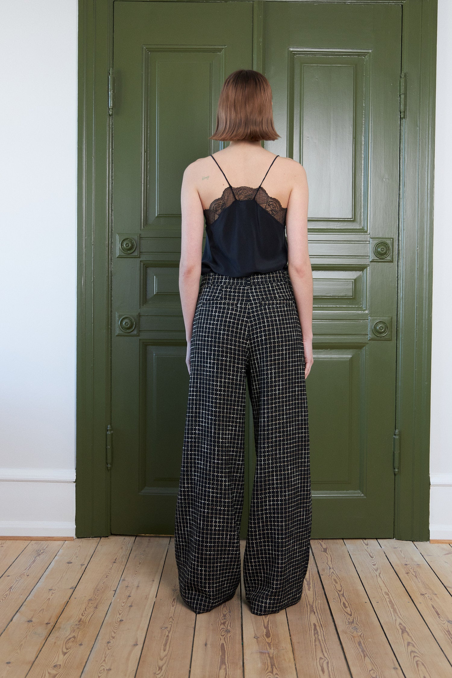Checked boucle pants Black White Check
