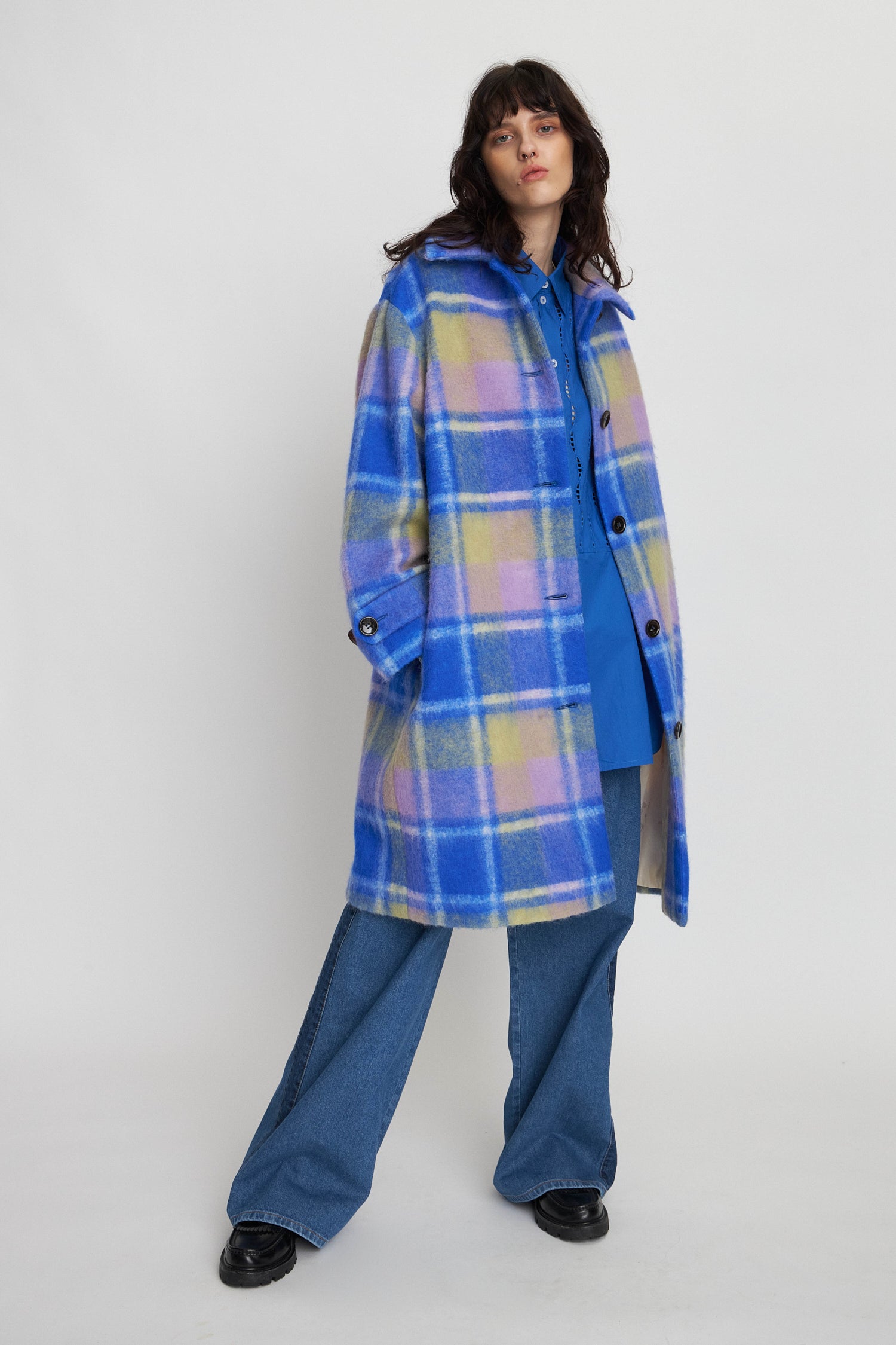 Stella Nova Checkered wool coat Coat 416 Blue Checks