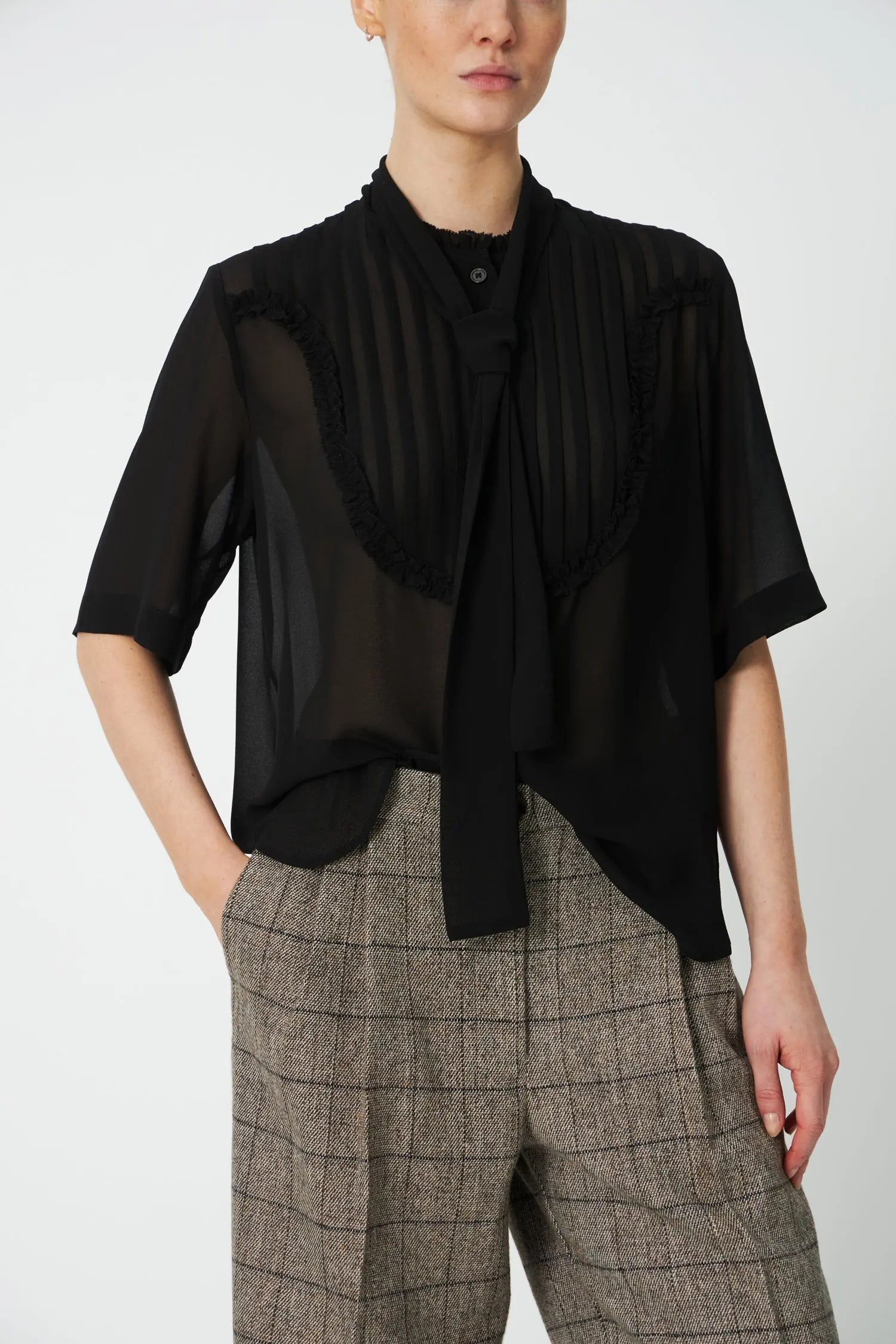 Stella Nova Chiffon Shirt with tie band Shirt 999 Black