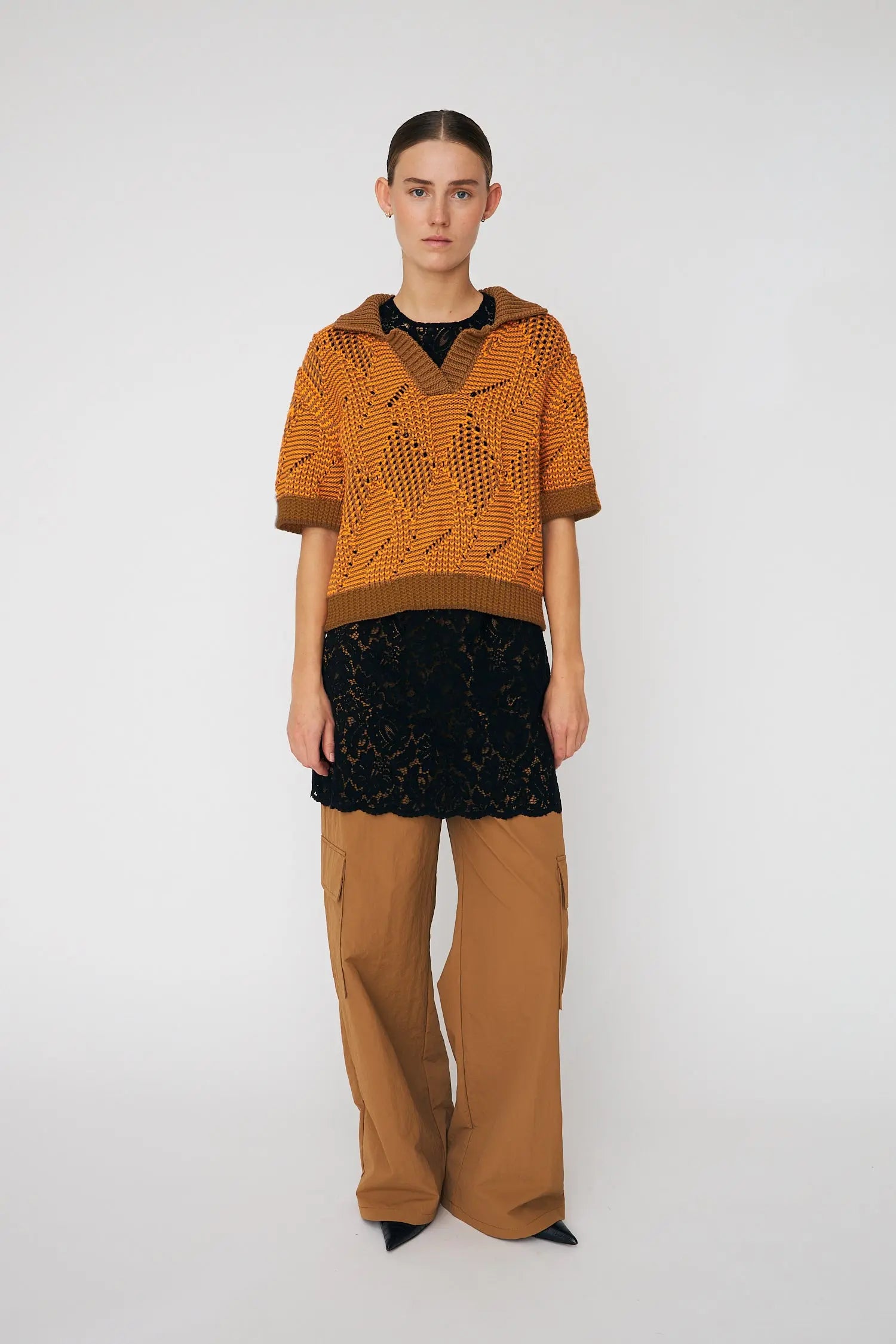 Stella Nova Cotton Knit Polo Blouse 473 Burned Orange