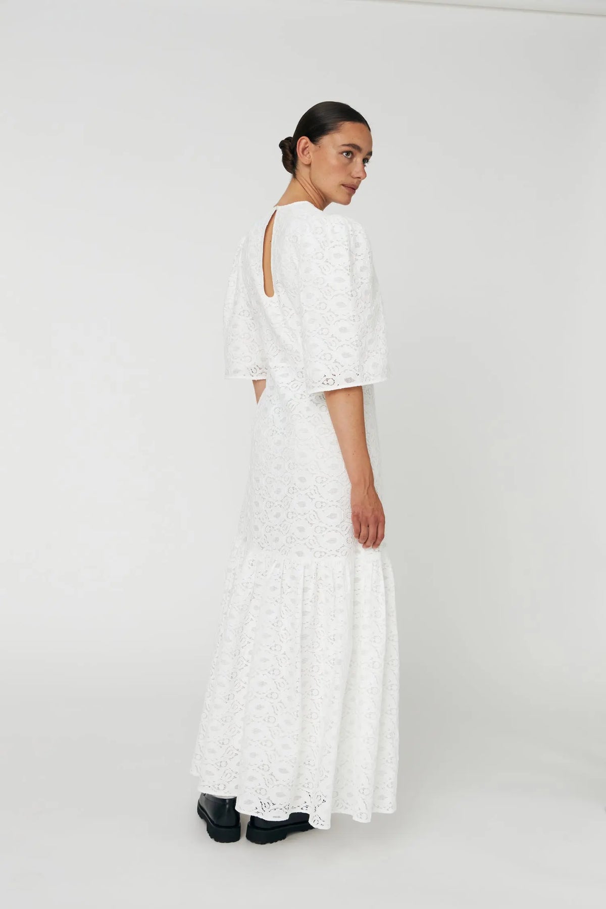 puff sleeve lace maxi dress Puff Long Sleeve Lace Maxi Dress Black
