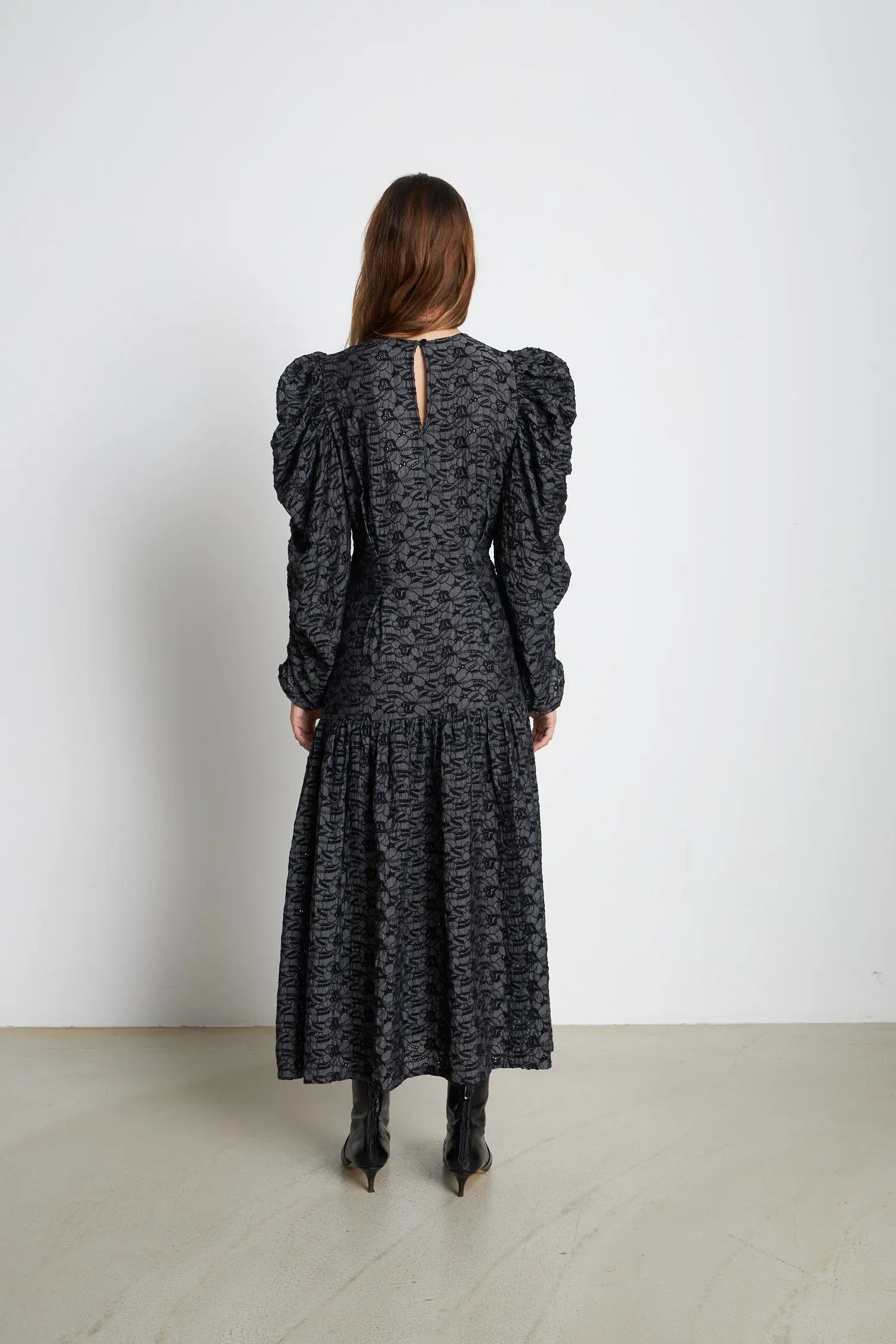 Stella Nova Cotton dress with all over embroidery Dress 993 Almost black