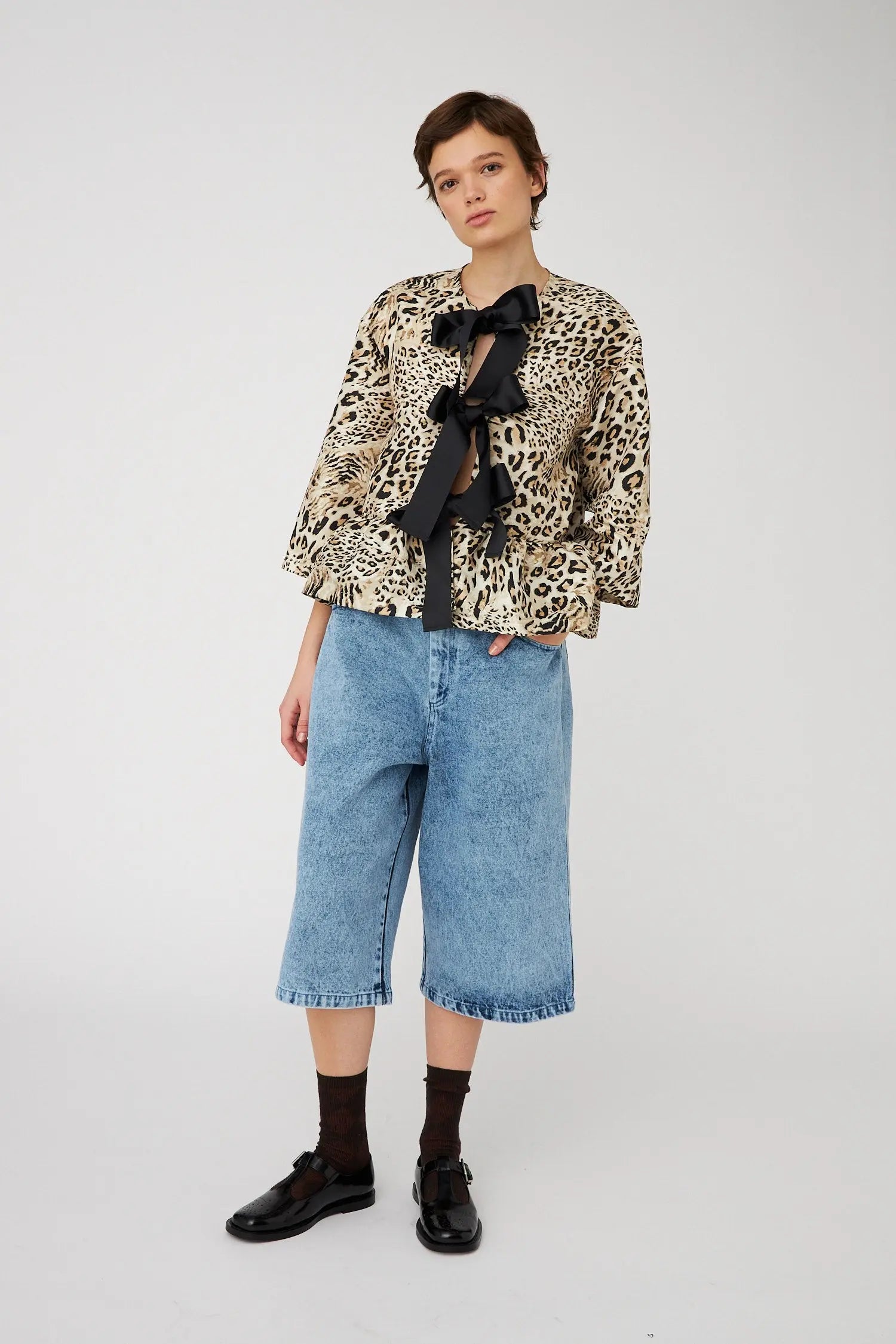 Stella Nova Crispy Peplum Bow Blouse Blouse 081 Leopard