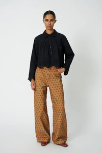 Cropped Blouse with Embroidery Anglaise - Black