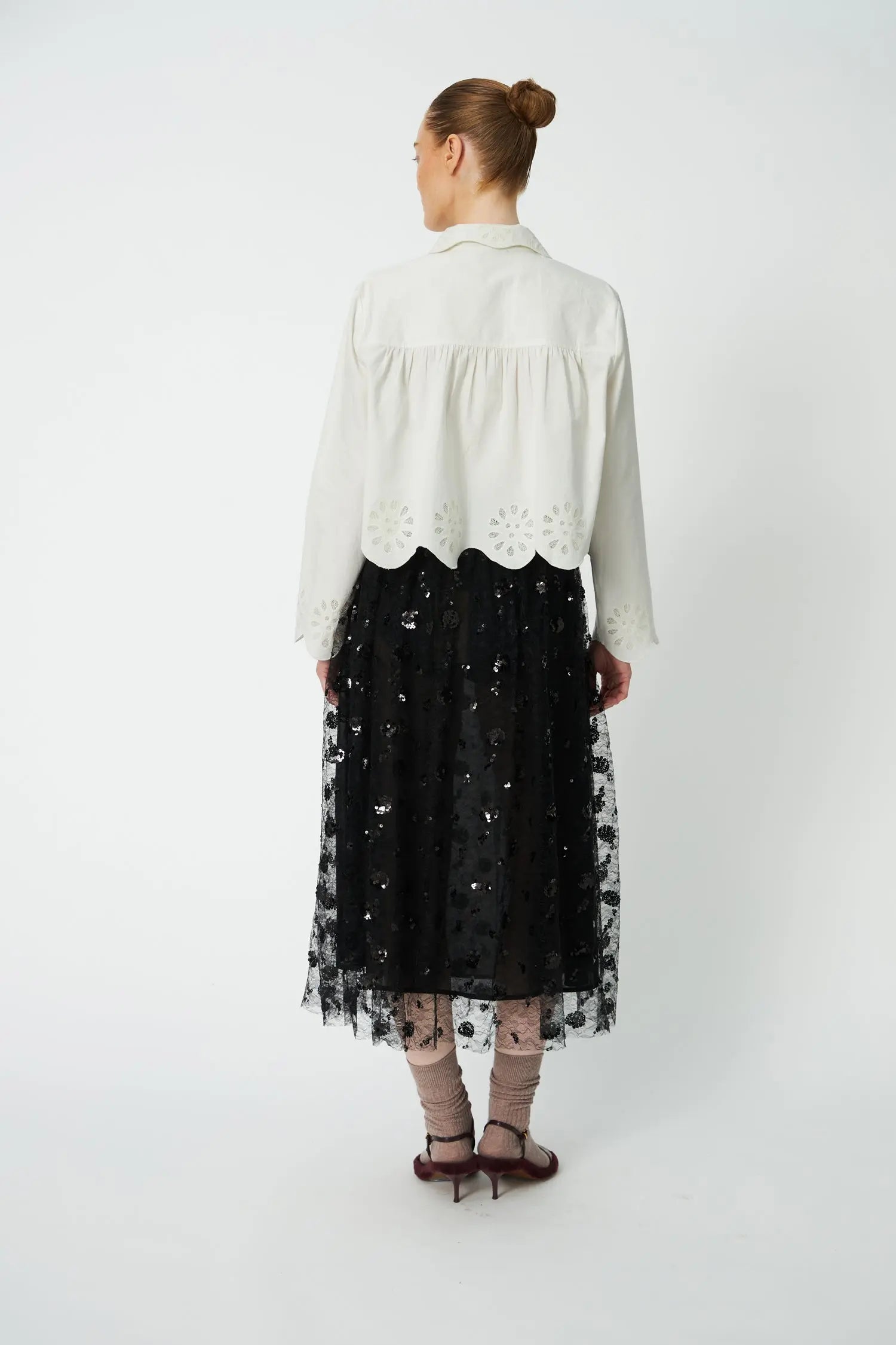 Stella Nova Cropped Blouse with Embroidery Anglaise Blouse 001 White