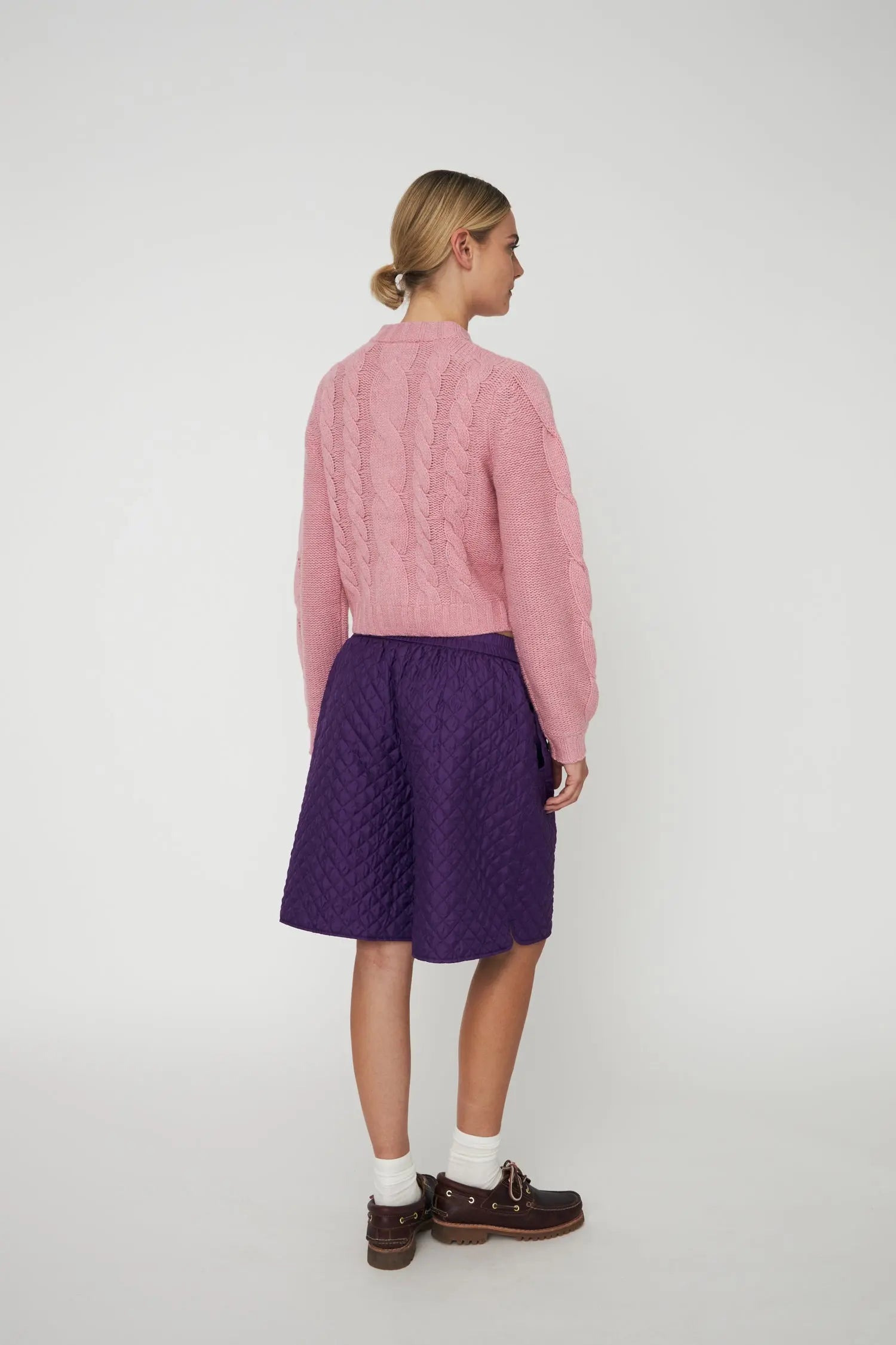 Stella Nova Cropped Cable Cardigan in Wool Mix Cardigan 517 Lilac