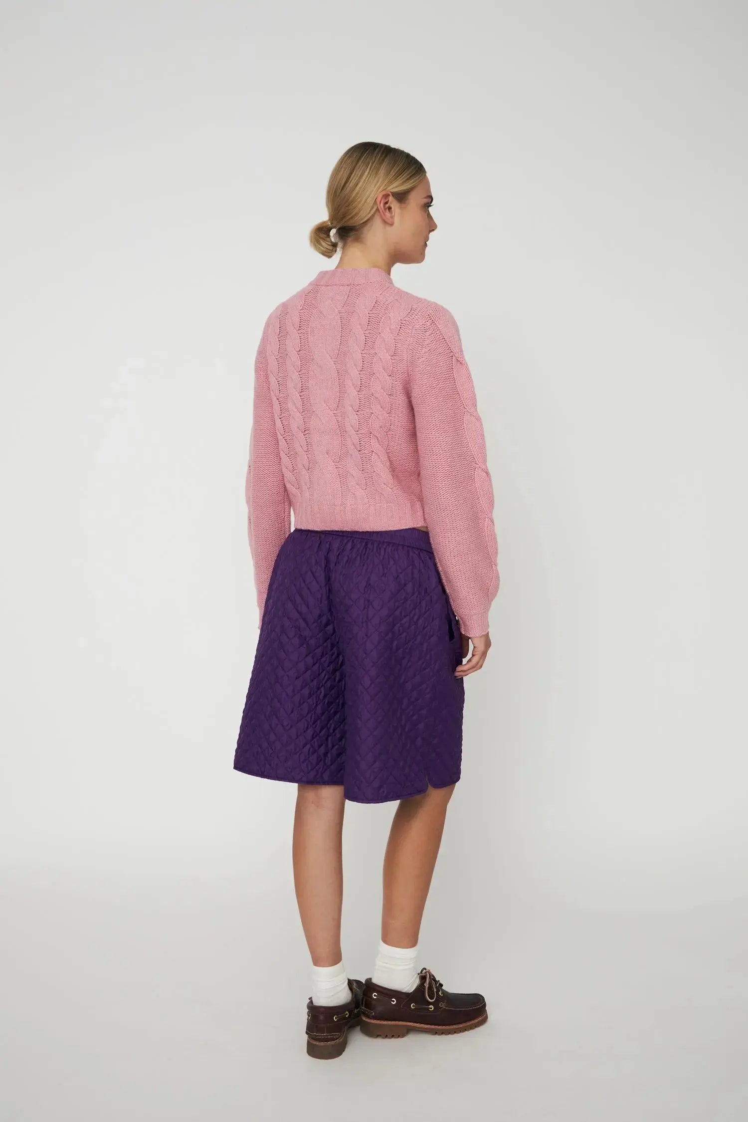 Cropped Cable Cardigan in Wool Mix - Lilac
