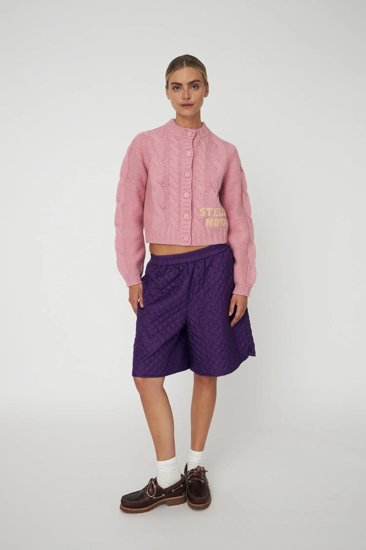 Stella Nova Cropped Cable Cardigan in Wool Mix Cardigan 517 Lilac