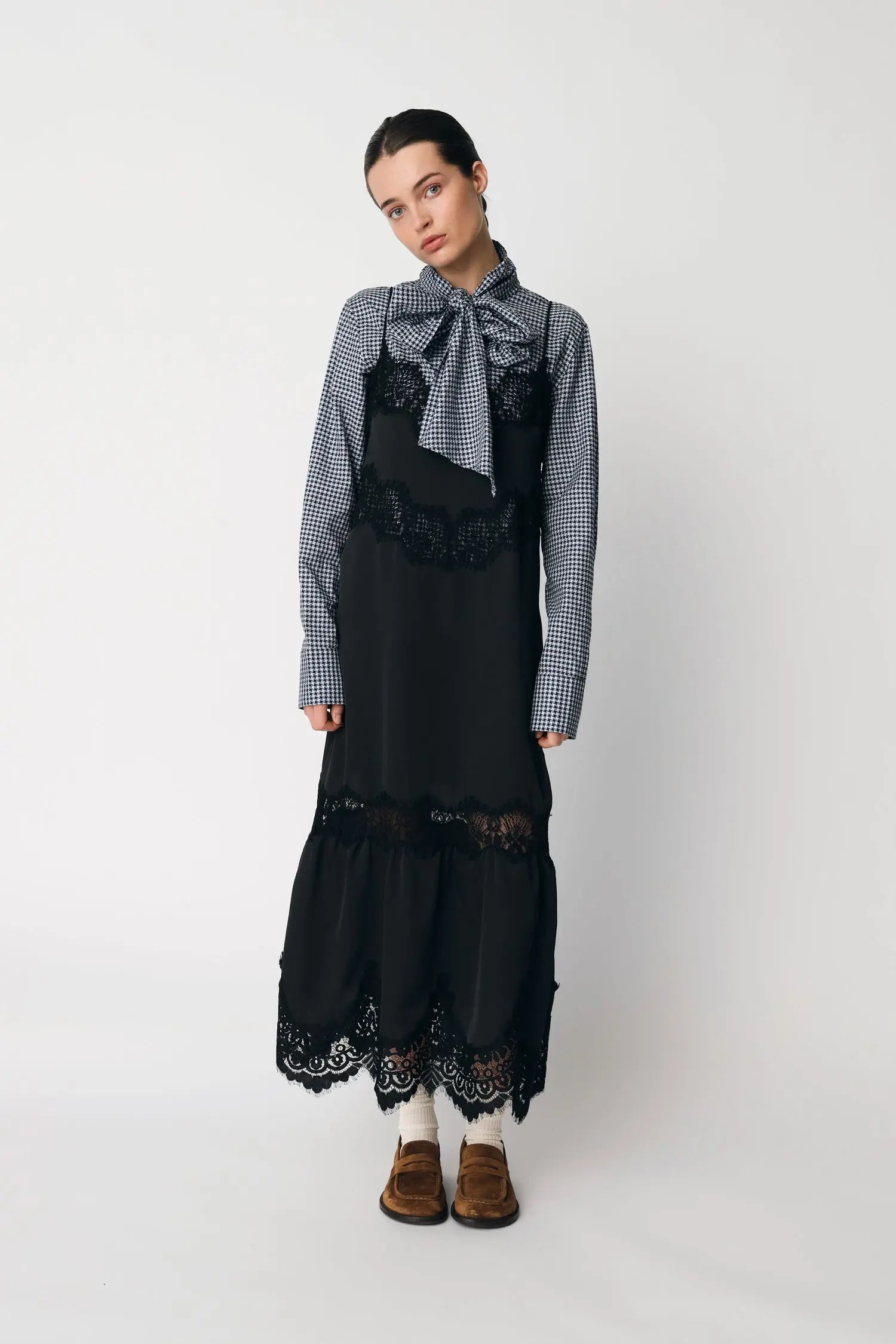 Delicate Lace Slip Dress - Black