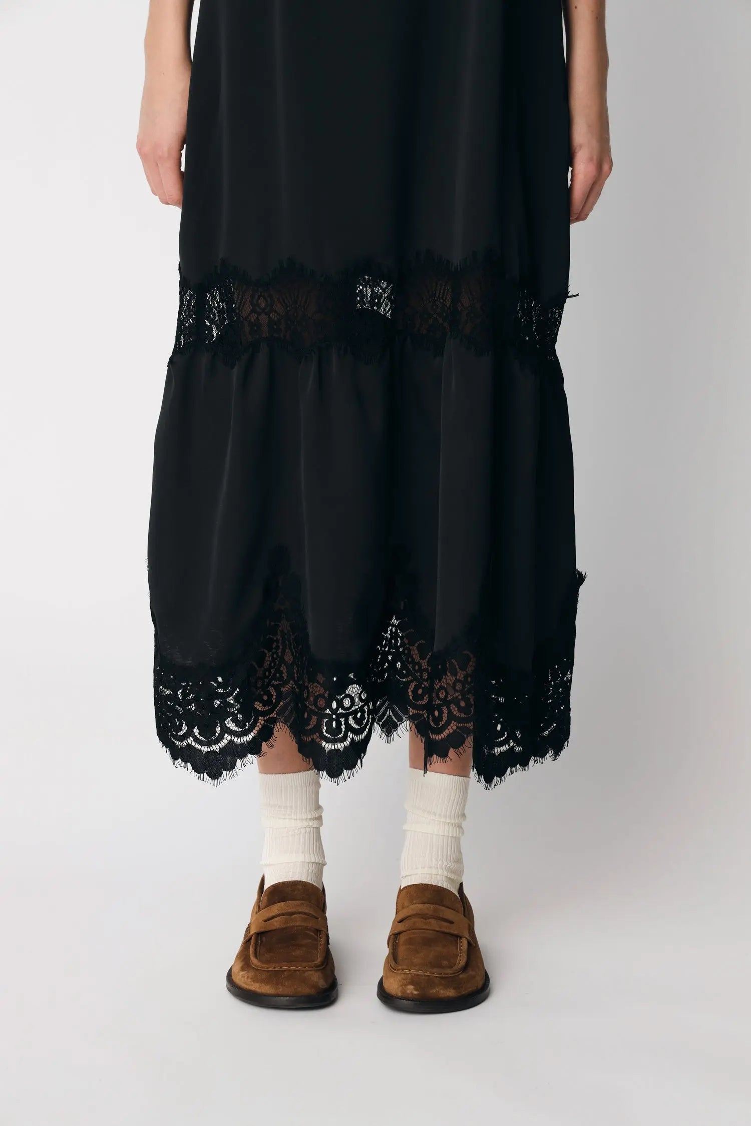 Delicate Lace Slip Dress - Black