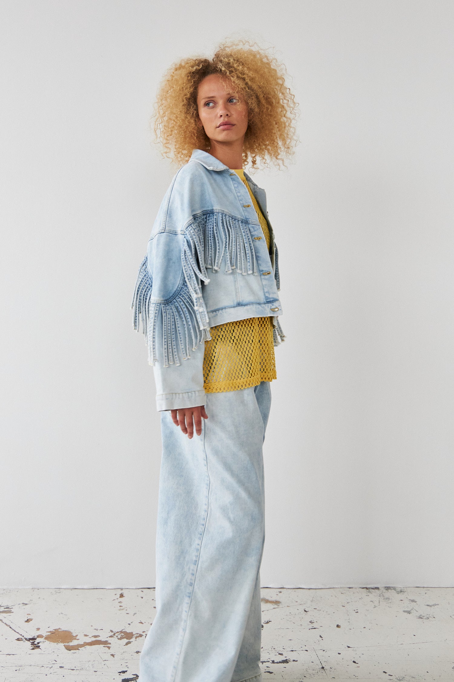 Stella Nova Denim jacket with fringes Jacket 301 Soft Sky