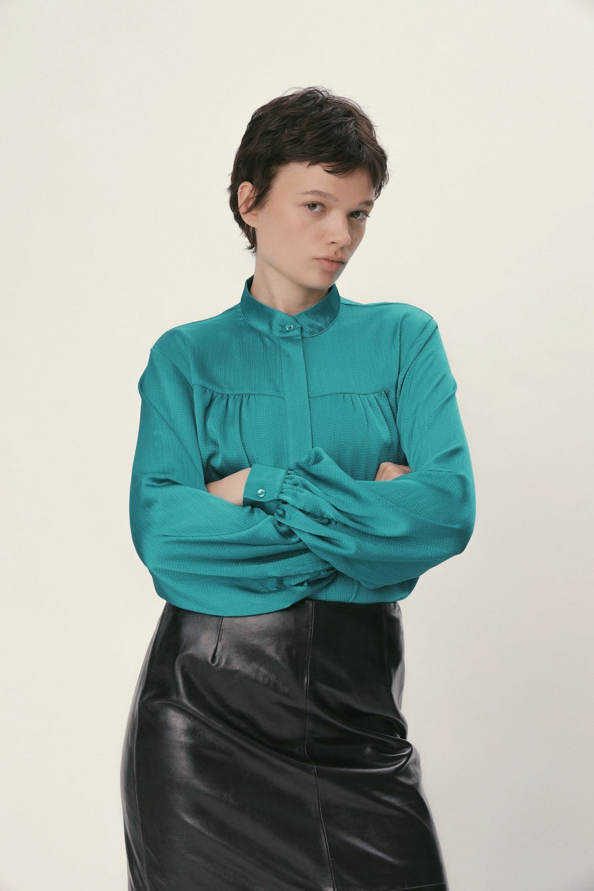 Stella Nova Drapy Sleeved Shirt Shirt 231 Emerald
