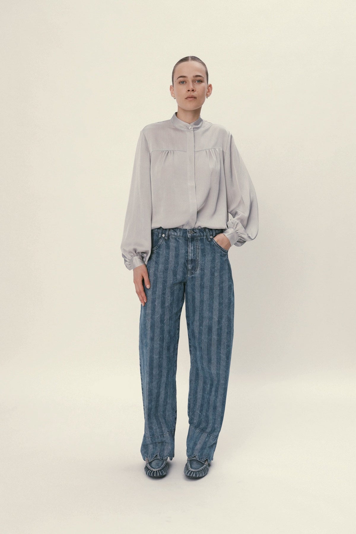 Stella Nova Drapy Sleeved Shirt Shirt 876 Pearl Grey