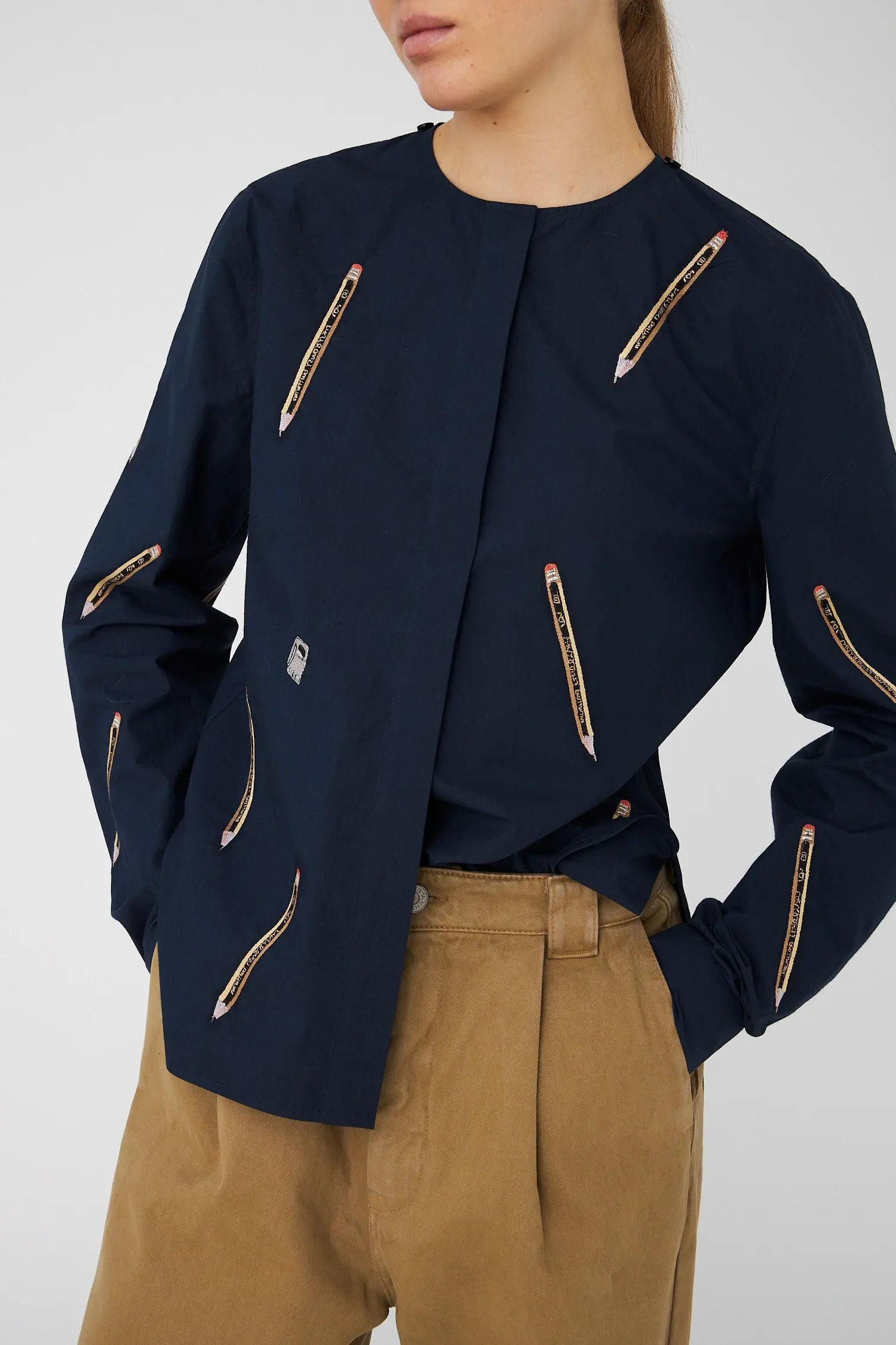 Stella Nova Embroidered Cotton Bow Shirt Shirt 395 Navy